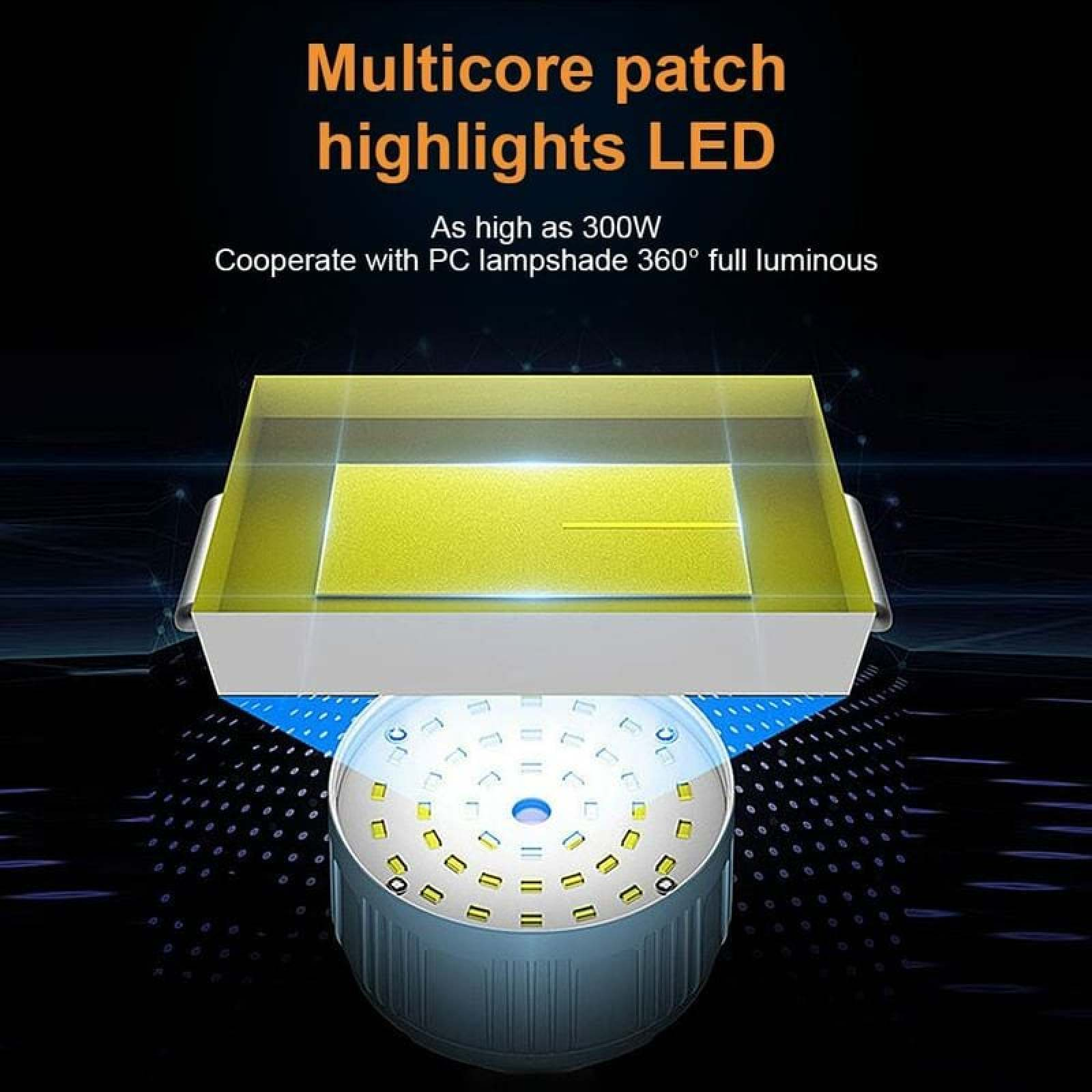 LED-Lampe mit 300W Leistung und 360-Grad-Beleuchtung.