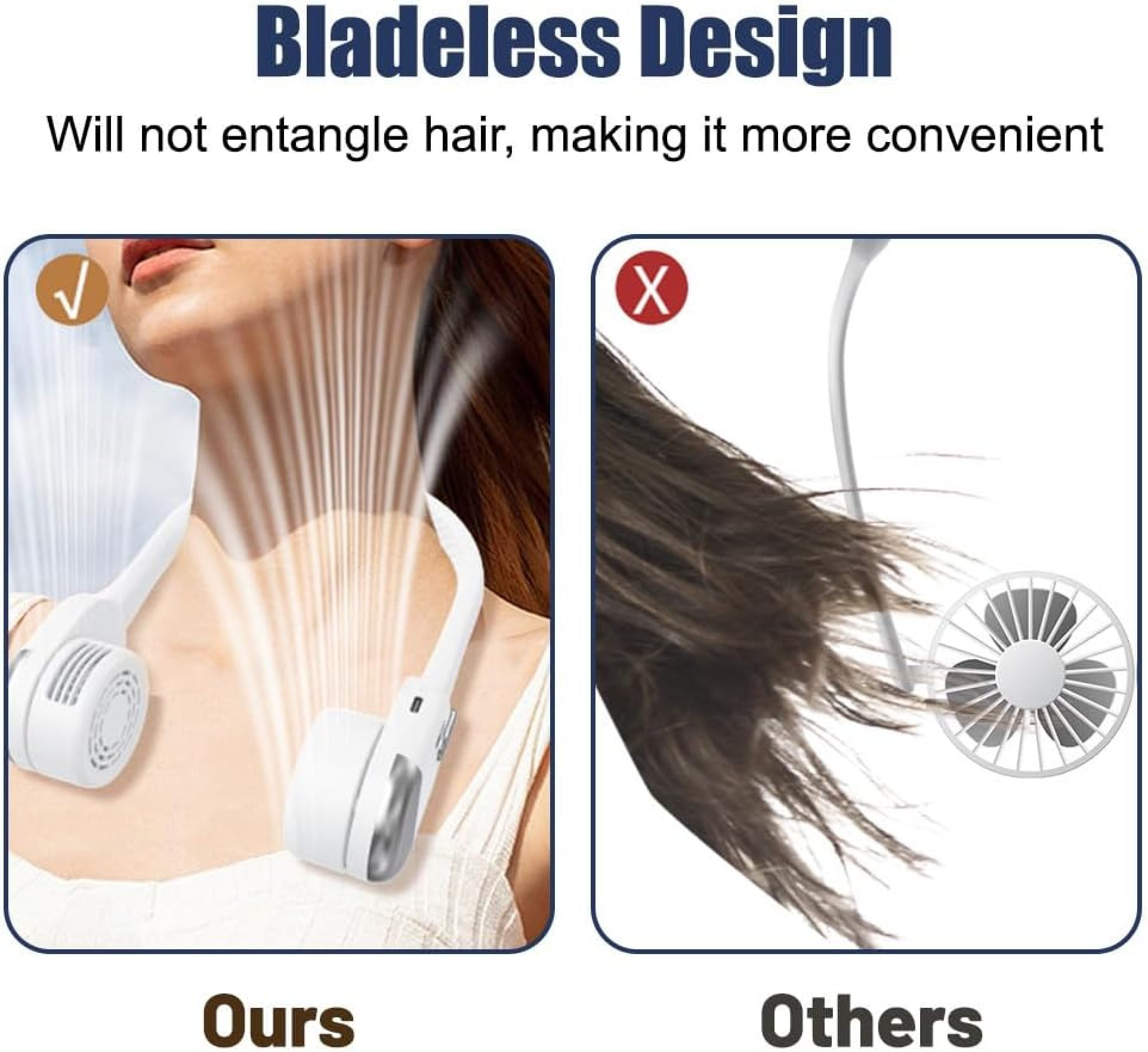 Halsventilator: Kein Haarverheddern links, Haarverheddern rechts.