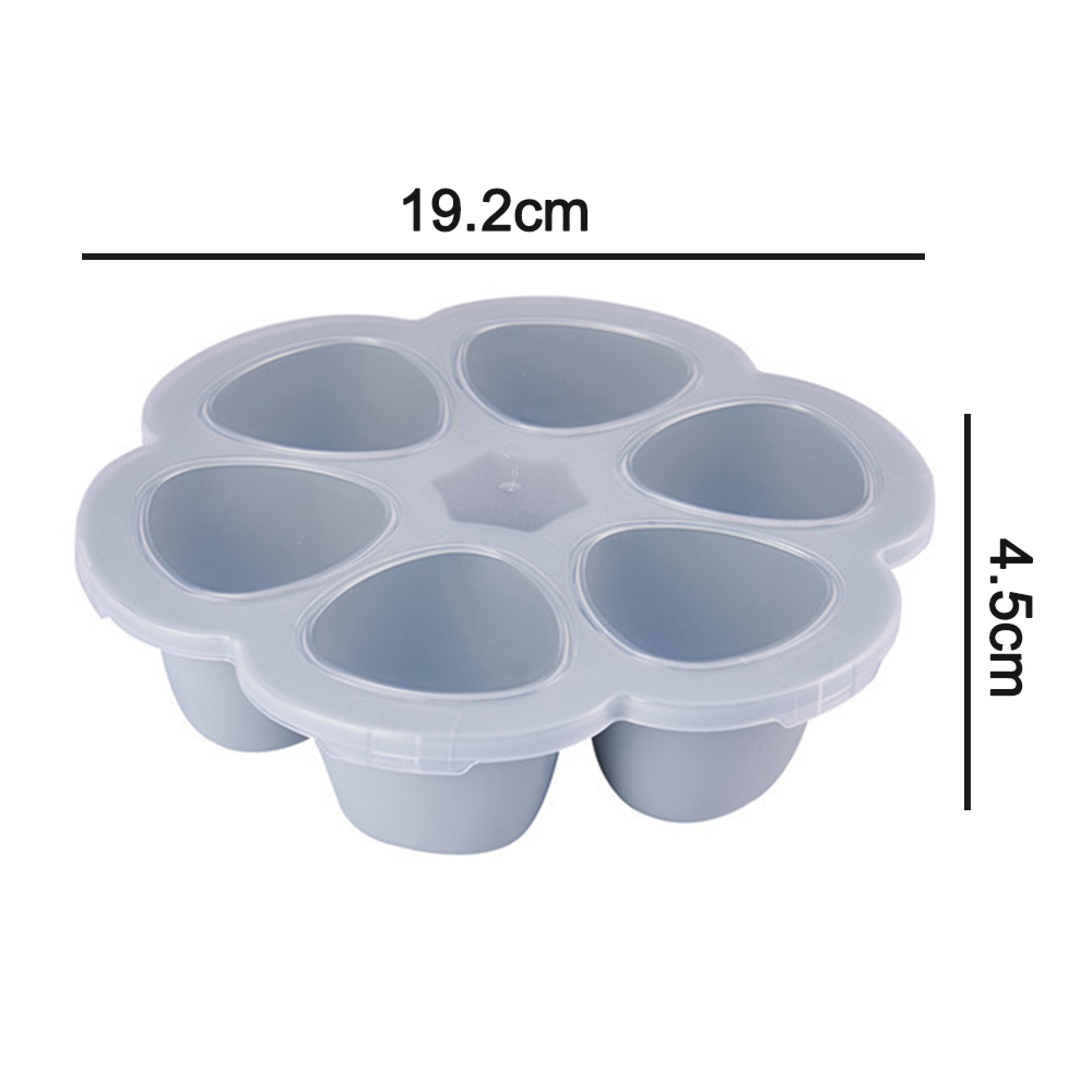 Grauer Silikon-Eiswürfelbehälter mit 6 Fächern, 19,2x4,5cm.