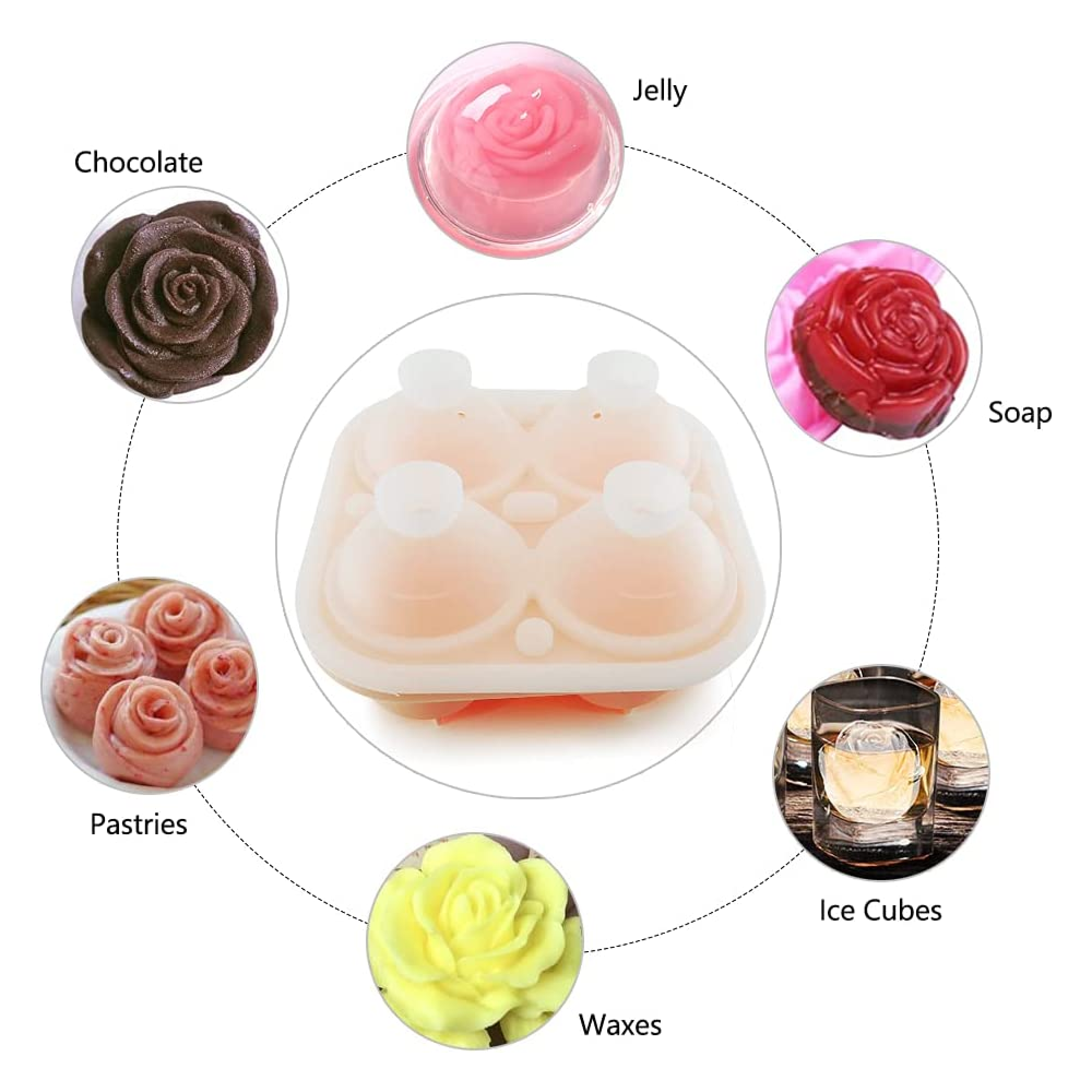 Silikonform für Rosen-Eiswürfel, Schokolade, Gelee, Seife, Kerzen und Pasteten.