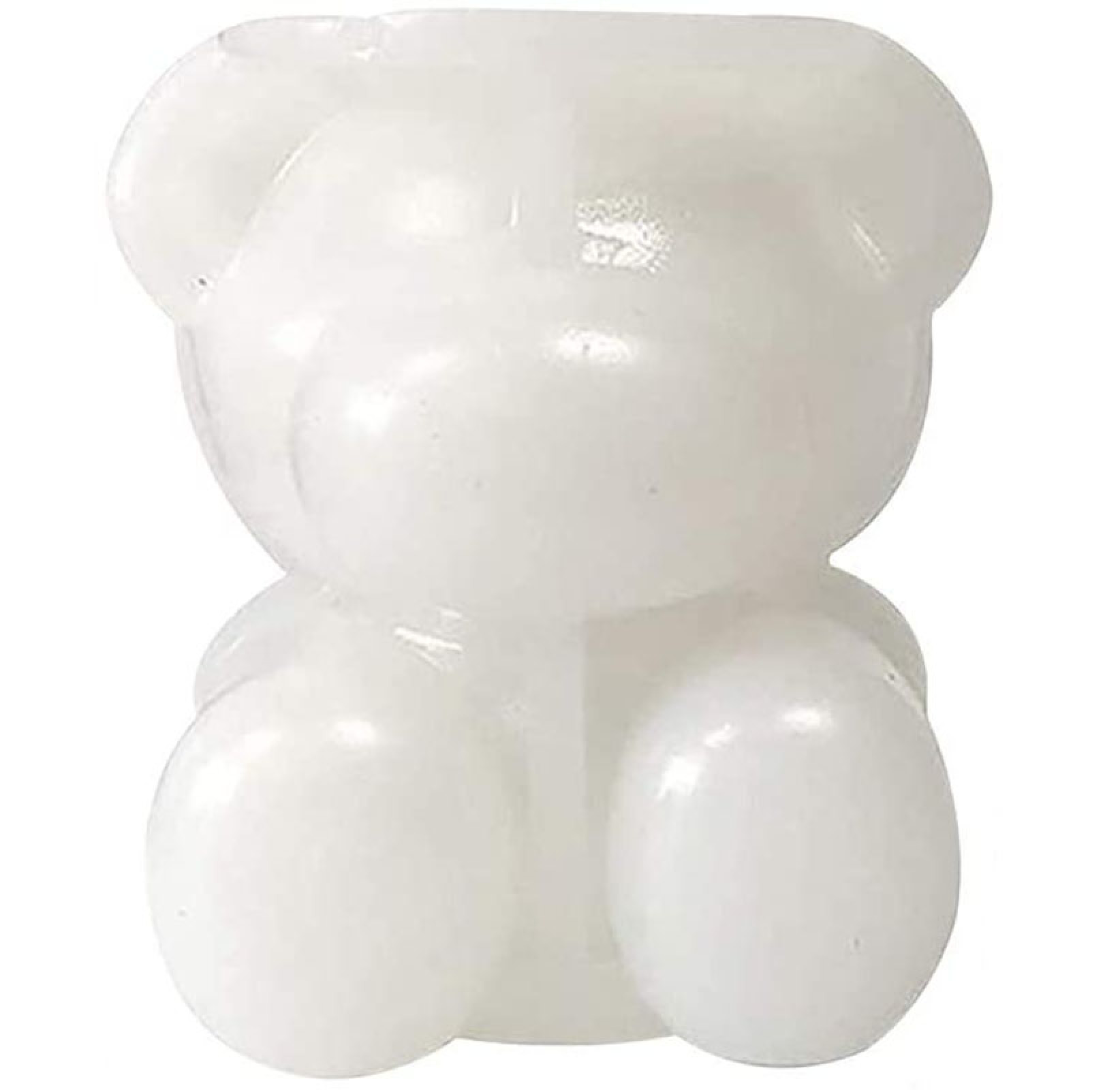 Eine weiße Teddybär-Figur aus Glas oder Kunststoff.