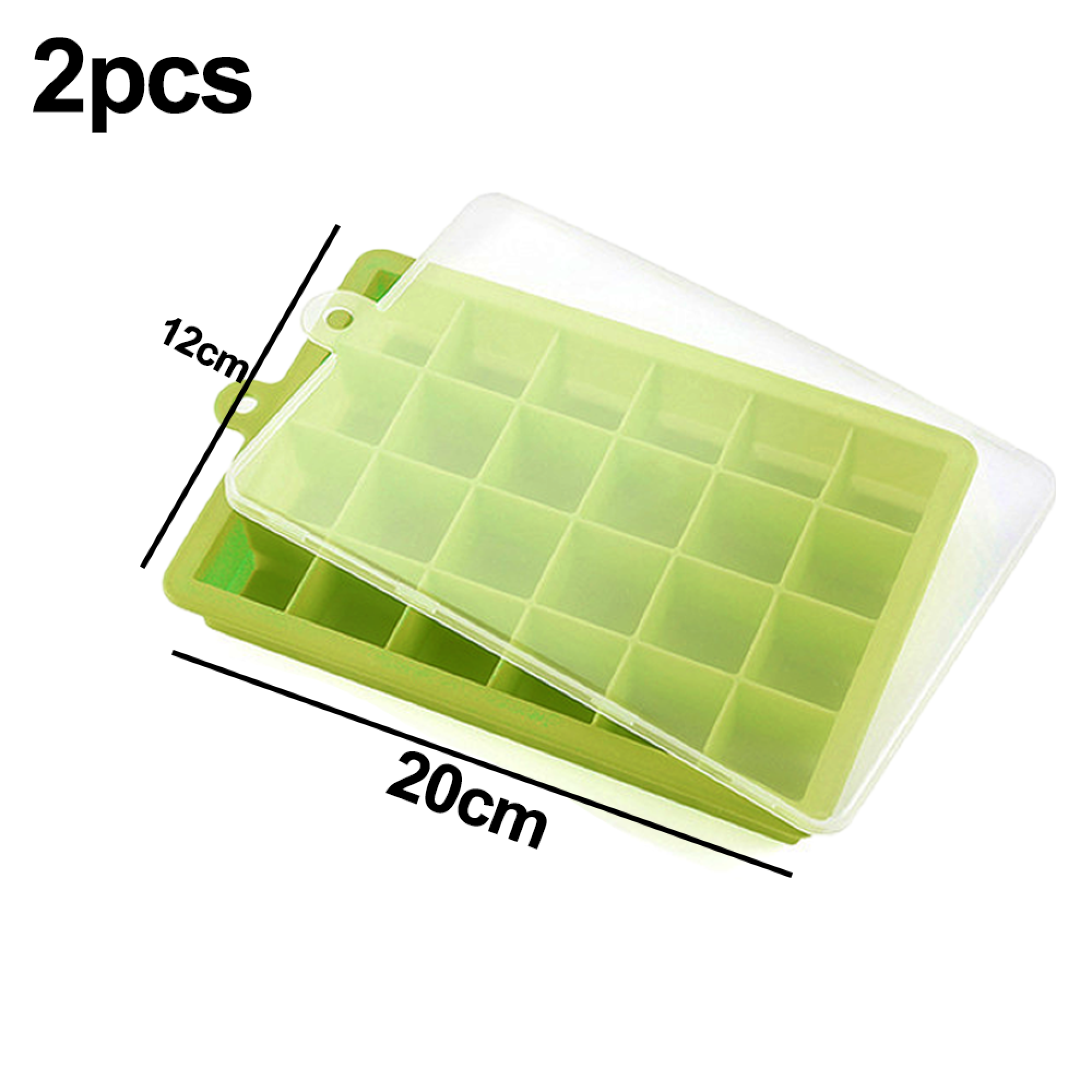 Grüne Eiswürfelform mit 30 Fächern und transparentem Deckel, 20x12cm.