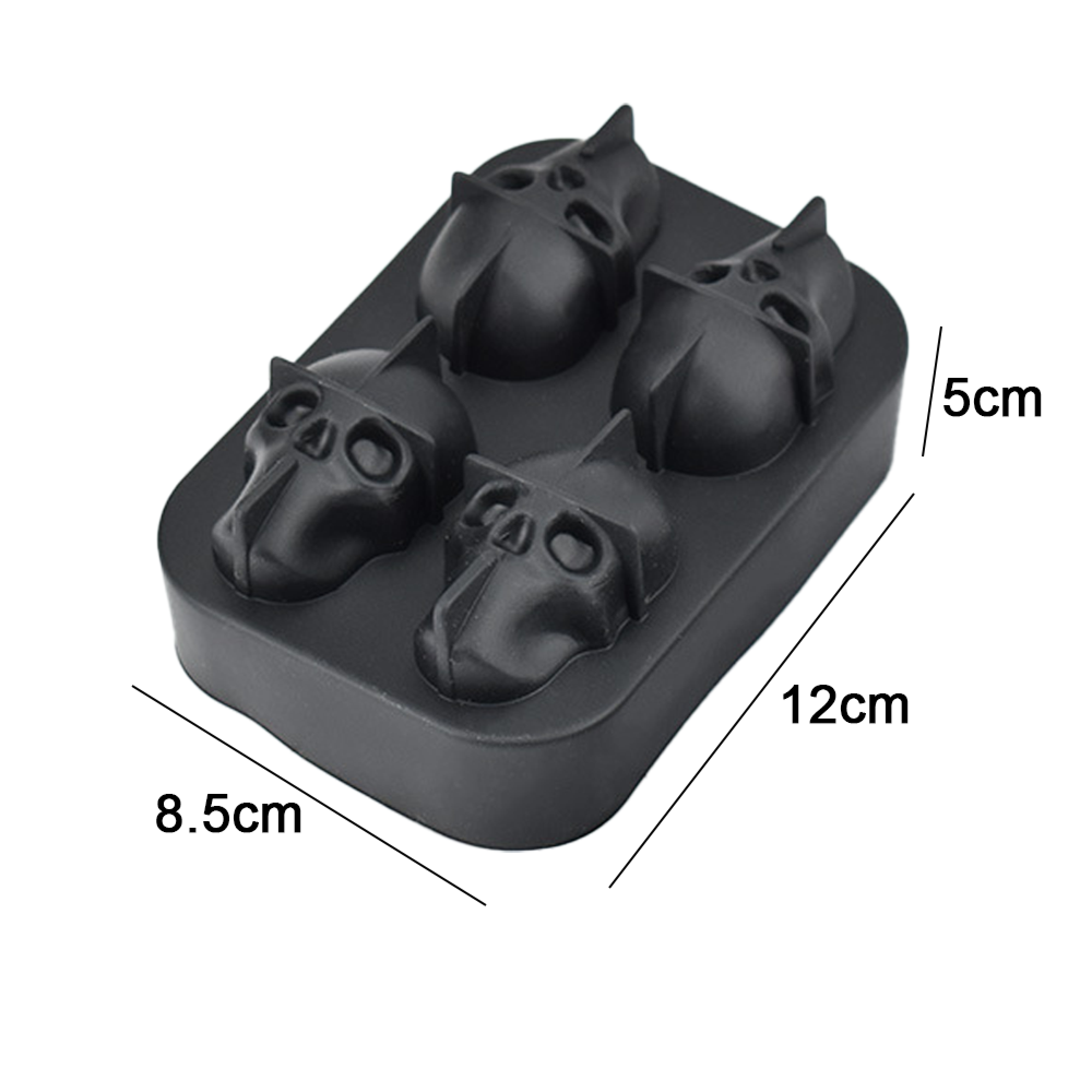 Schwarze Totenkopf-Eiswürfelform, 12x8,5x5cm.