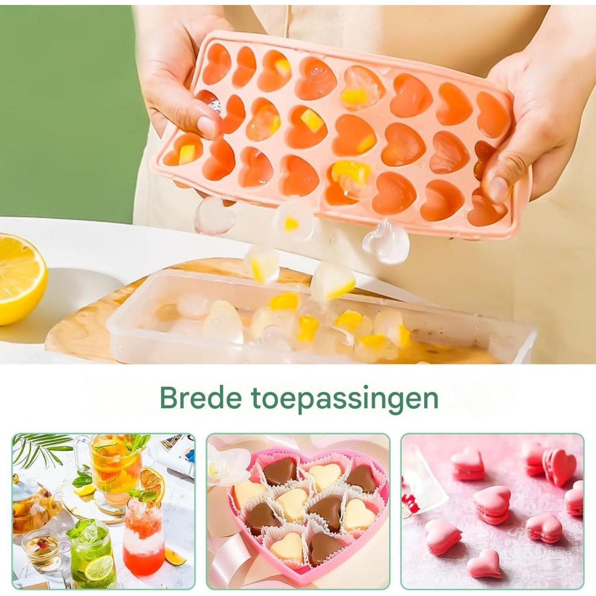 Herzförmige Eiswürfel werden aus einer Form in eine Schale gegeben.