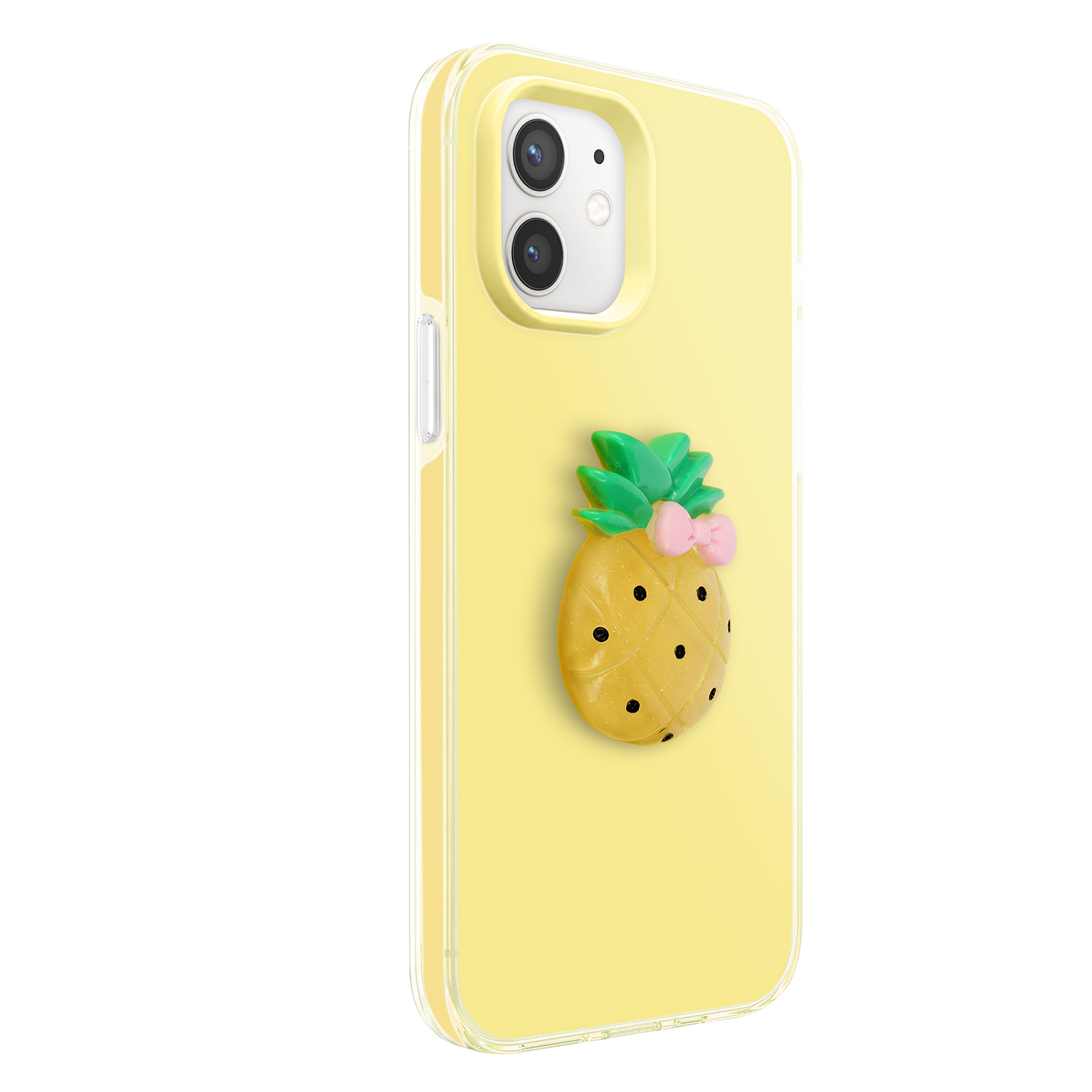 Ein gelbes Handycase mit einem niedlichen Ananas-Design und einem rosa Schleifen-Detail.