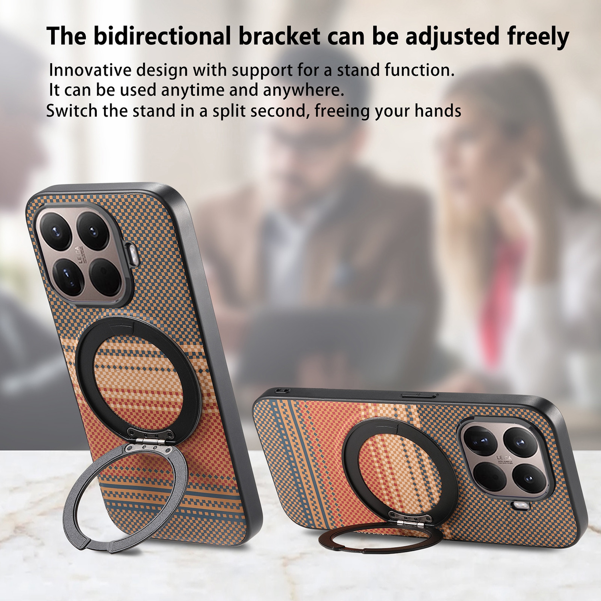 Funda de teléfono con soporte y anillo, estampada.