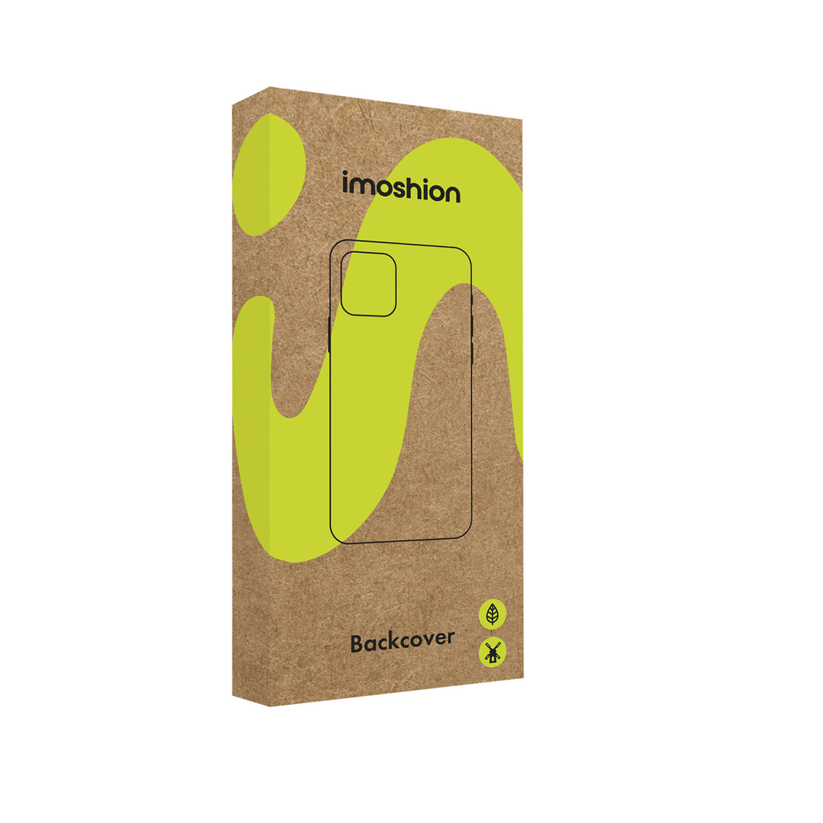 Imballaggio Imoshion per backcover con silhouette telefono e onde verdi su cartone.
