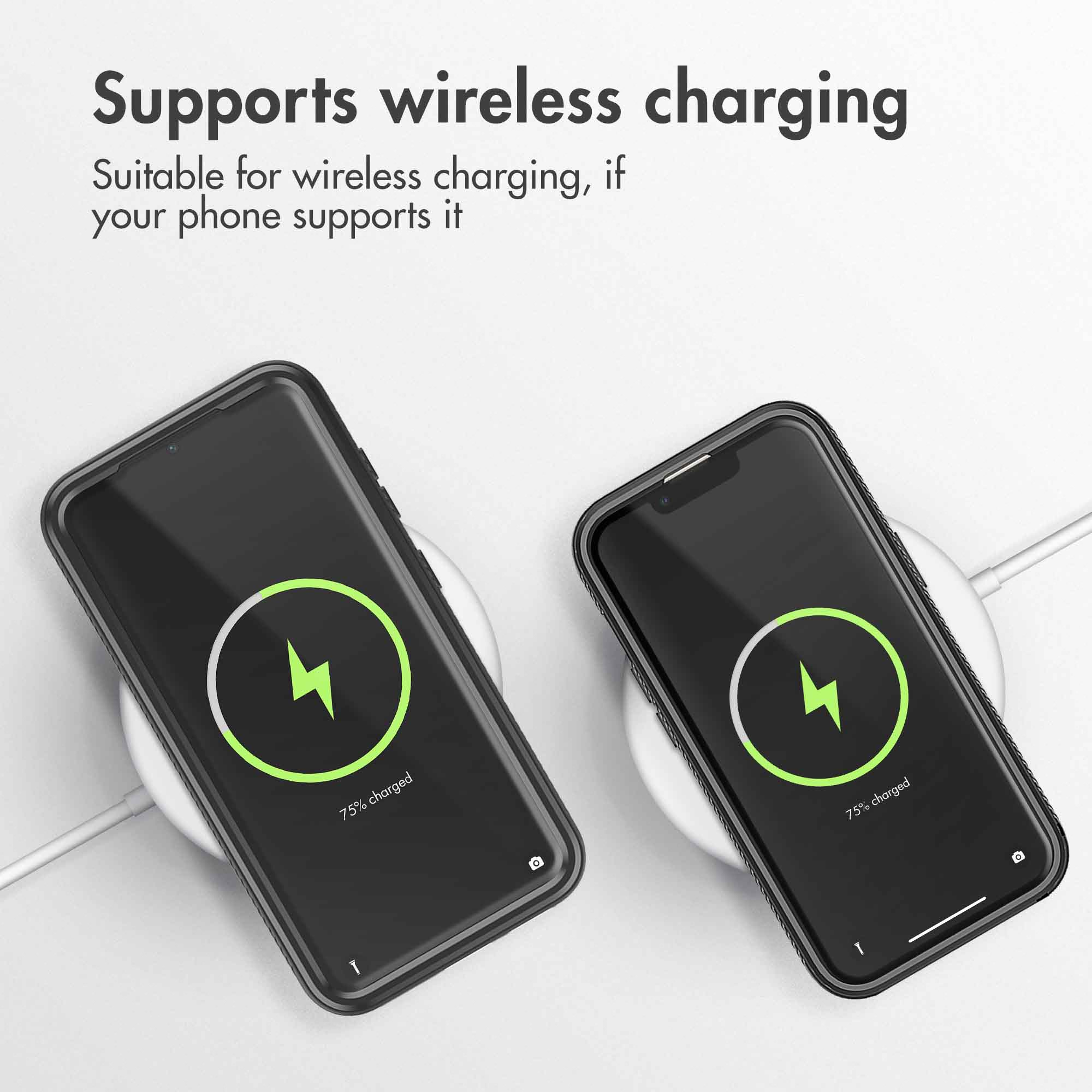 Due smartphone in carica wireless, entrambi al 75%.