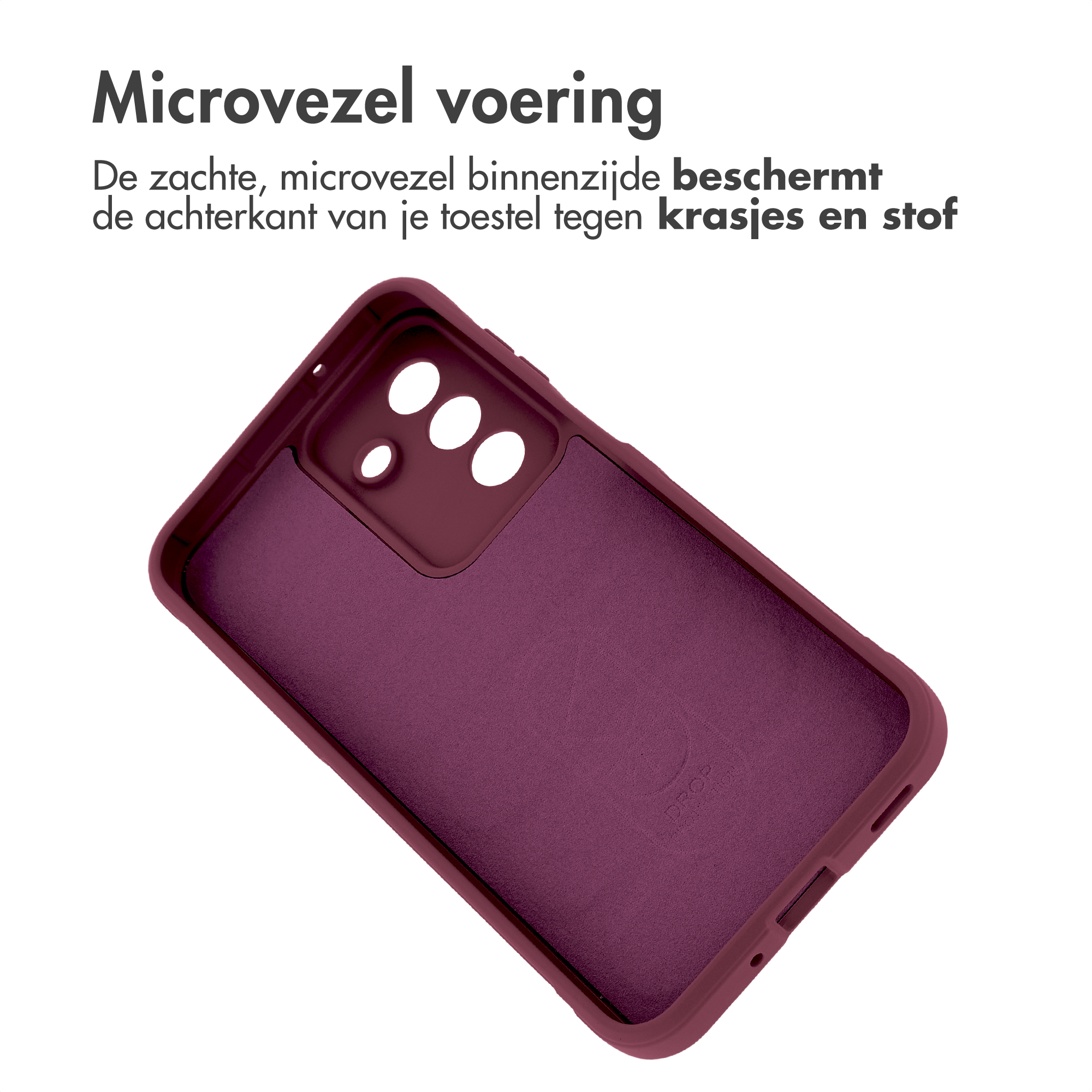 Purple phone case with soft microfiber lining, showing the inside.