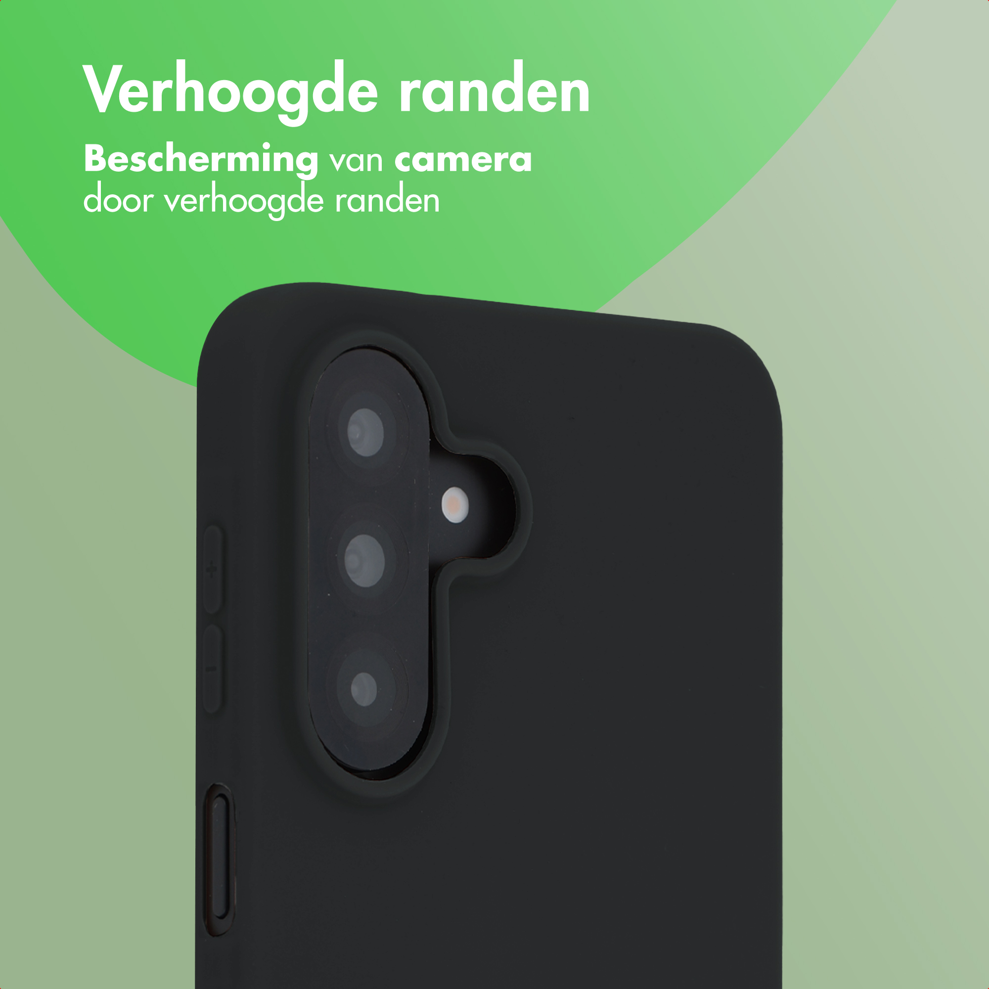 Black phone case with camera island and raised edges.