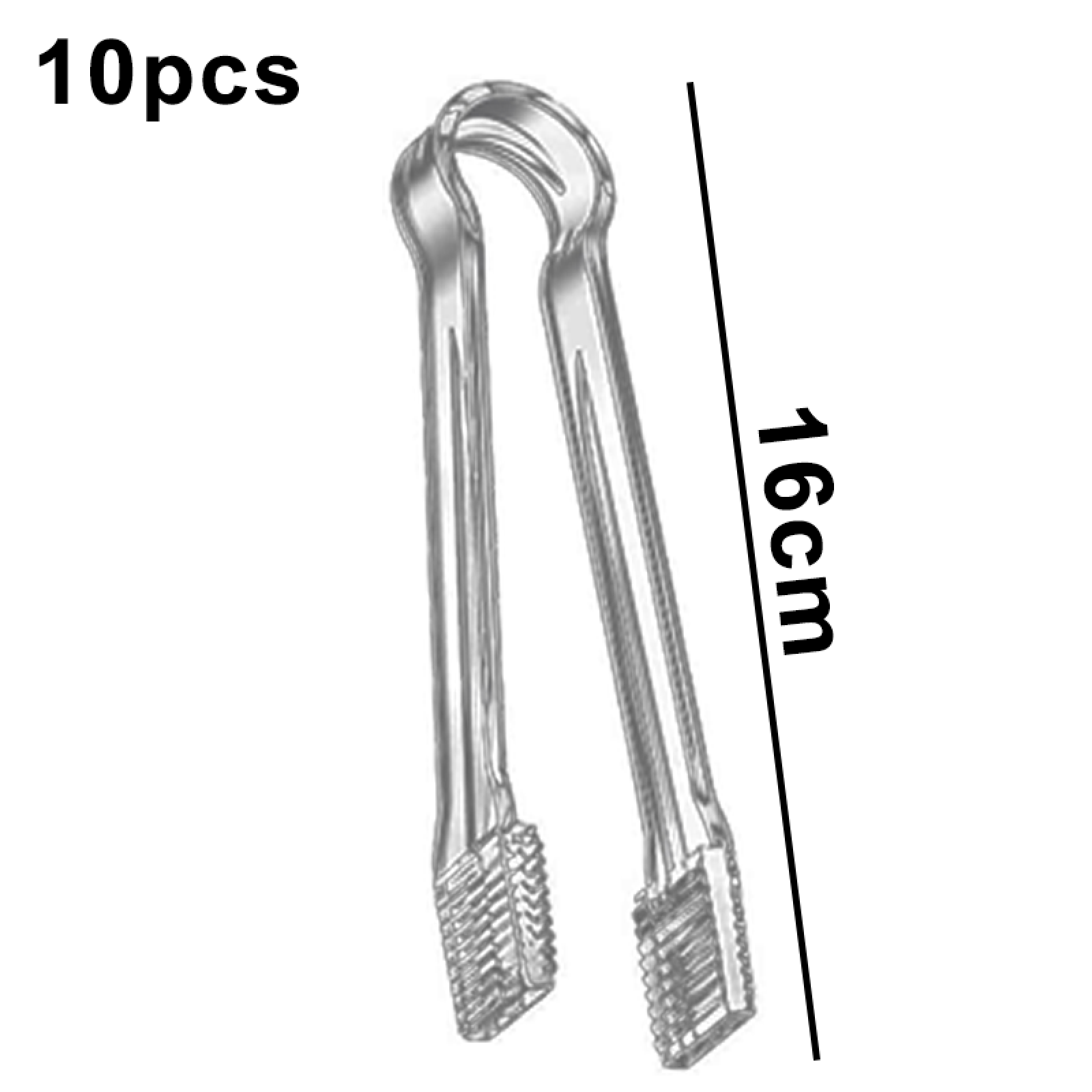 10 Stück, 16 cm lange, silberne Eiswürfelzange mit gezackten Greifern.