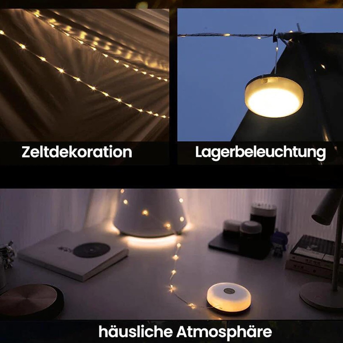 Dekorative Lichterketten für Zelt, Lager und Zuhause.