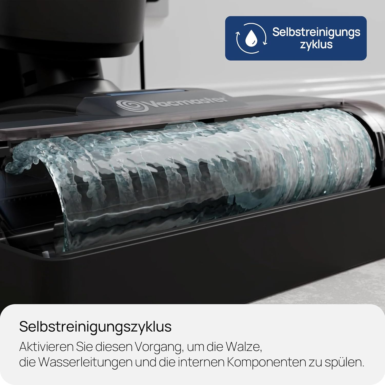 Ein Wasserreiniger mit rotierender Bürste, der sich selbst reinigt.