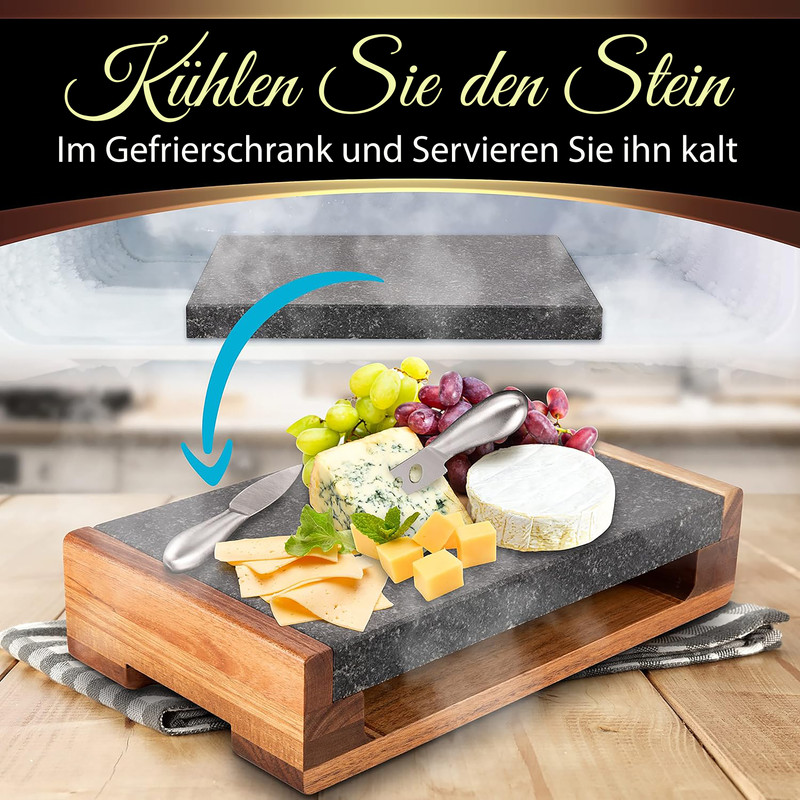 Ein Stein wird aus einem Gefrierschrank genommen, um Käse zu kühlen.