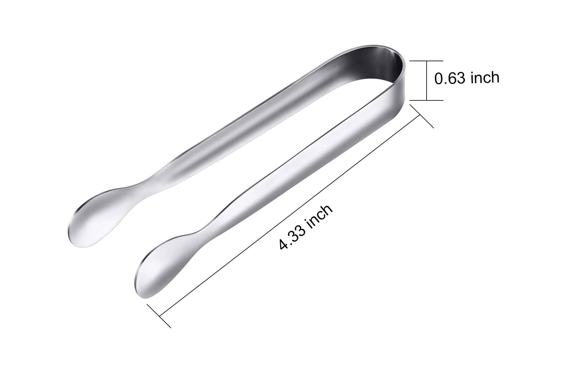 Eine silberne Zange mit den Maßen 4,33 Zoll lang und 0,63 Zoll breit.