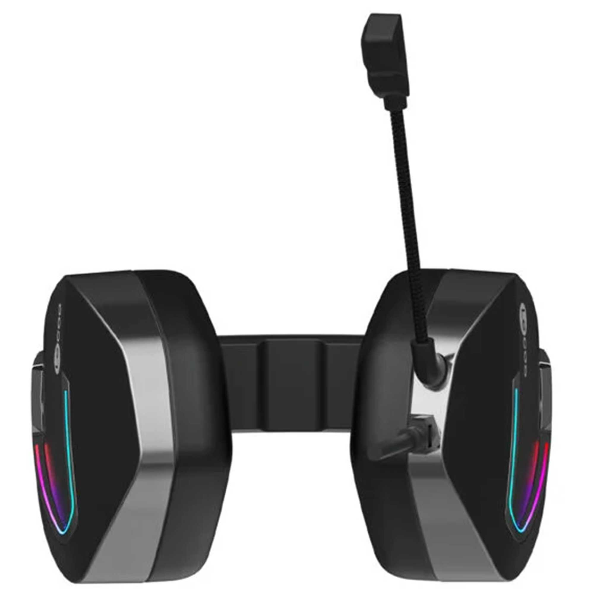 Mikrofonlu ve renkli LED'li siyah oyuncu kulaklığı.
