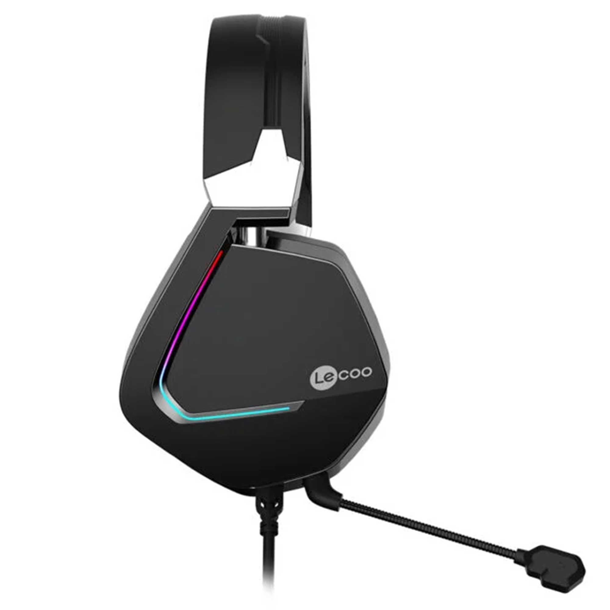 Mikrofonlu ve RGB aydınlatmalı siyah oyuncu kulaklığı.