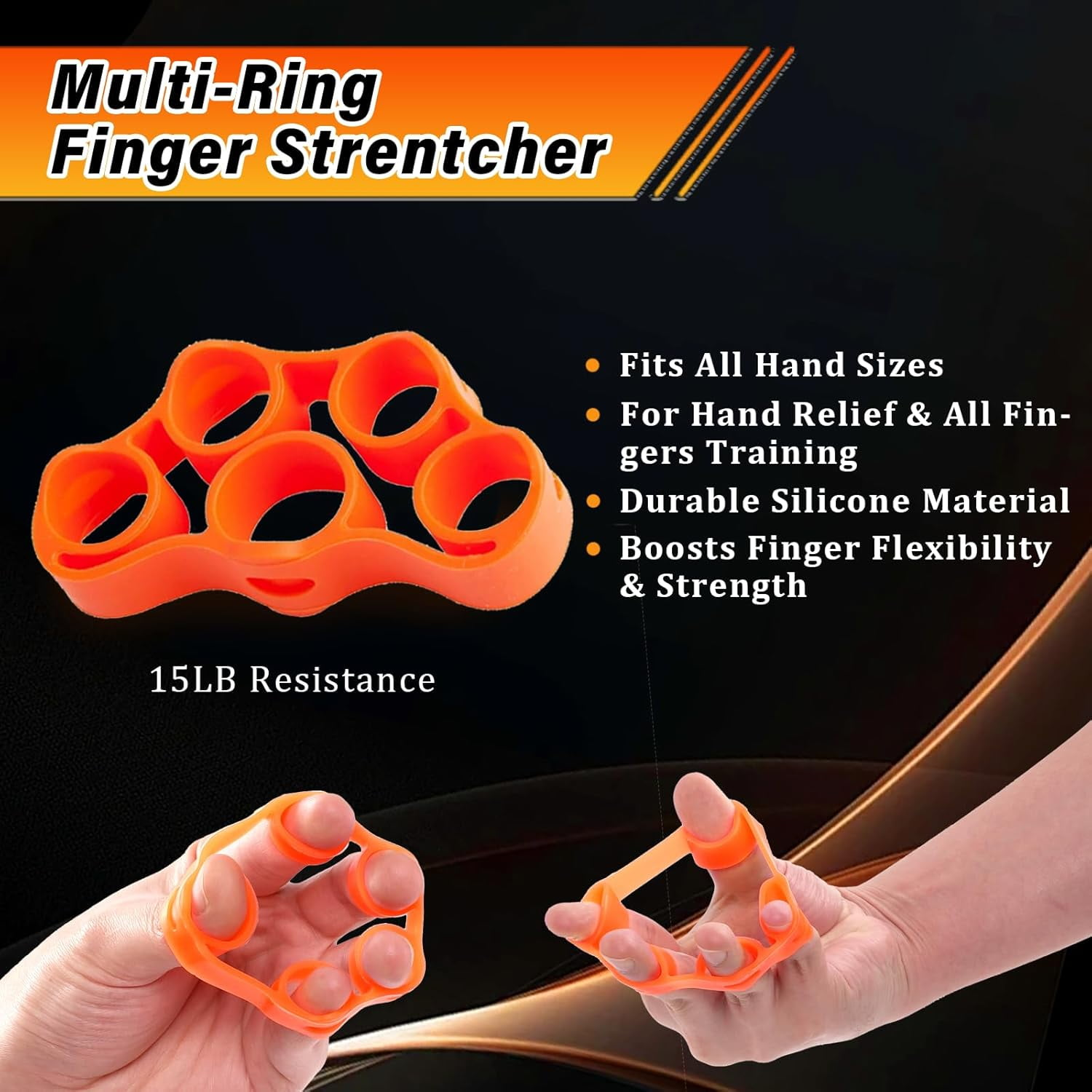 Orange Fingerstrecker mit 5 Ringen; 15LB Widerstand, für Handtraining.