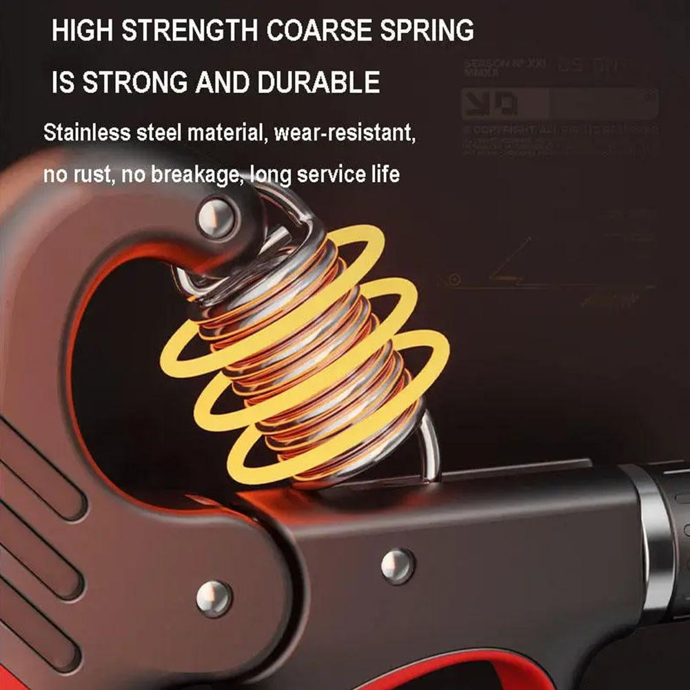 Ein Handtrainer mit einer starken, gelben Spiralfeder aus Edelstahl.