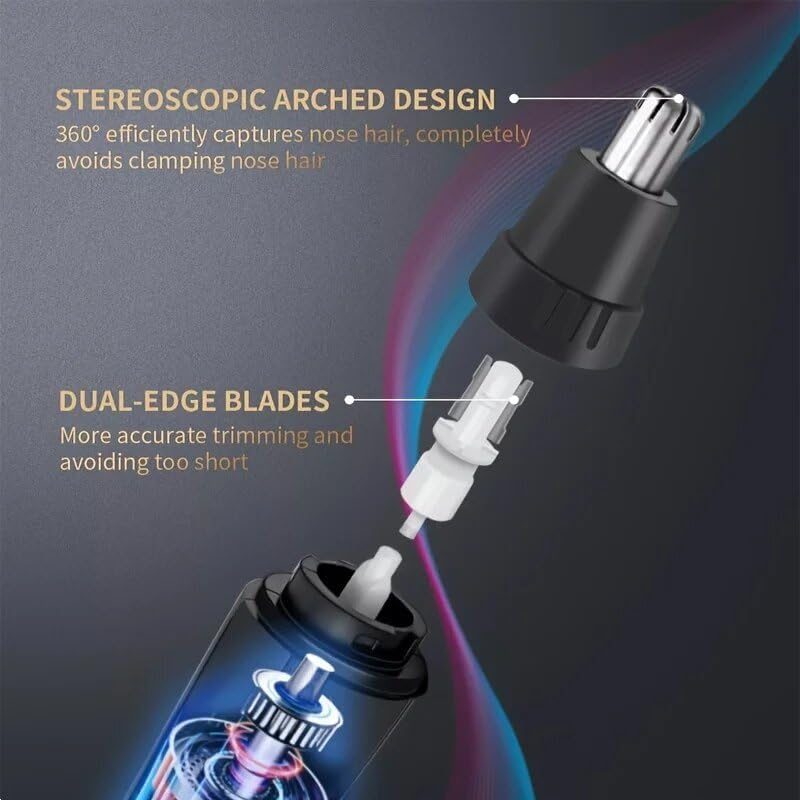 Ein Nasenhaartrimmer mit stereoskopischem Design und doppelt geschliffenen Klingen.
