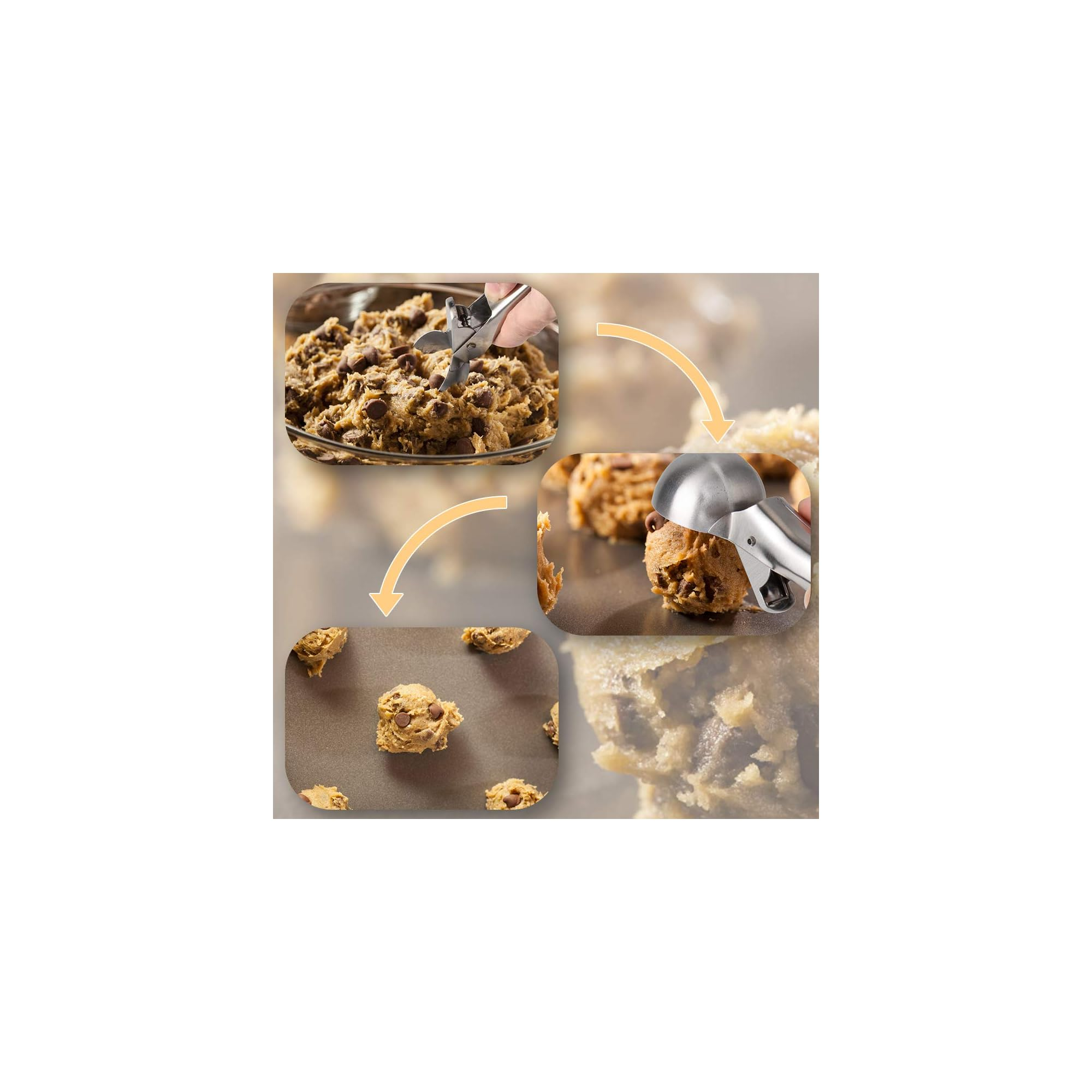 Schokoladenkeksteig wird mit einem Löffel auf ein Blech gegeben.