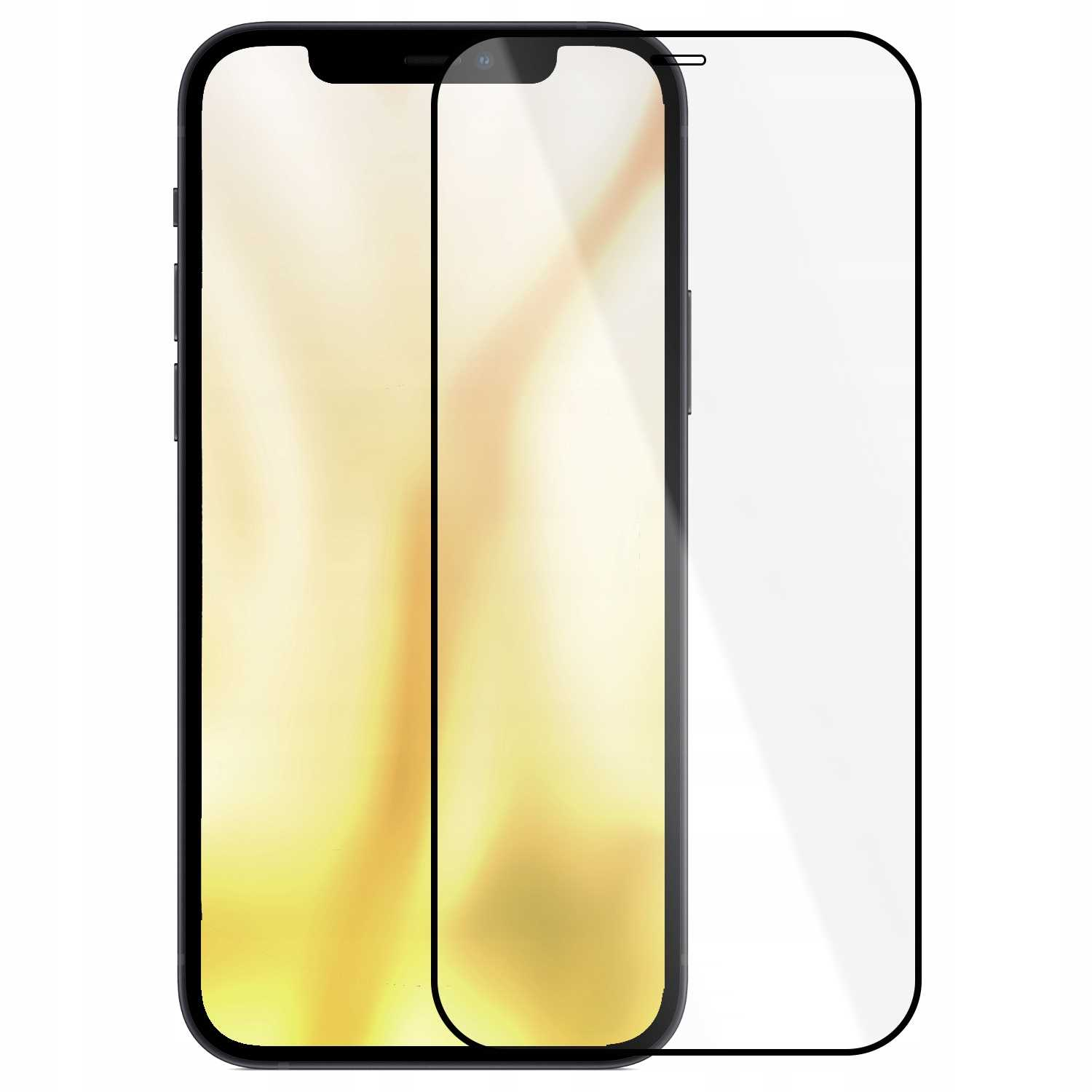 Czarny smartfon z obok szklaną osłoną ekranu.