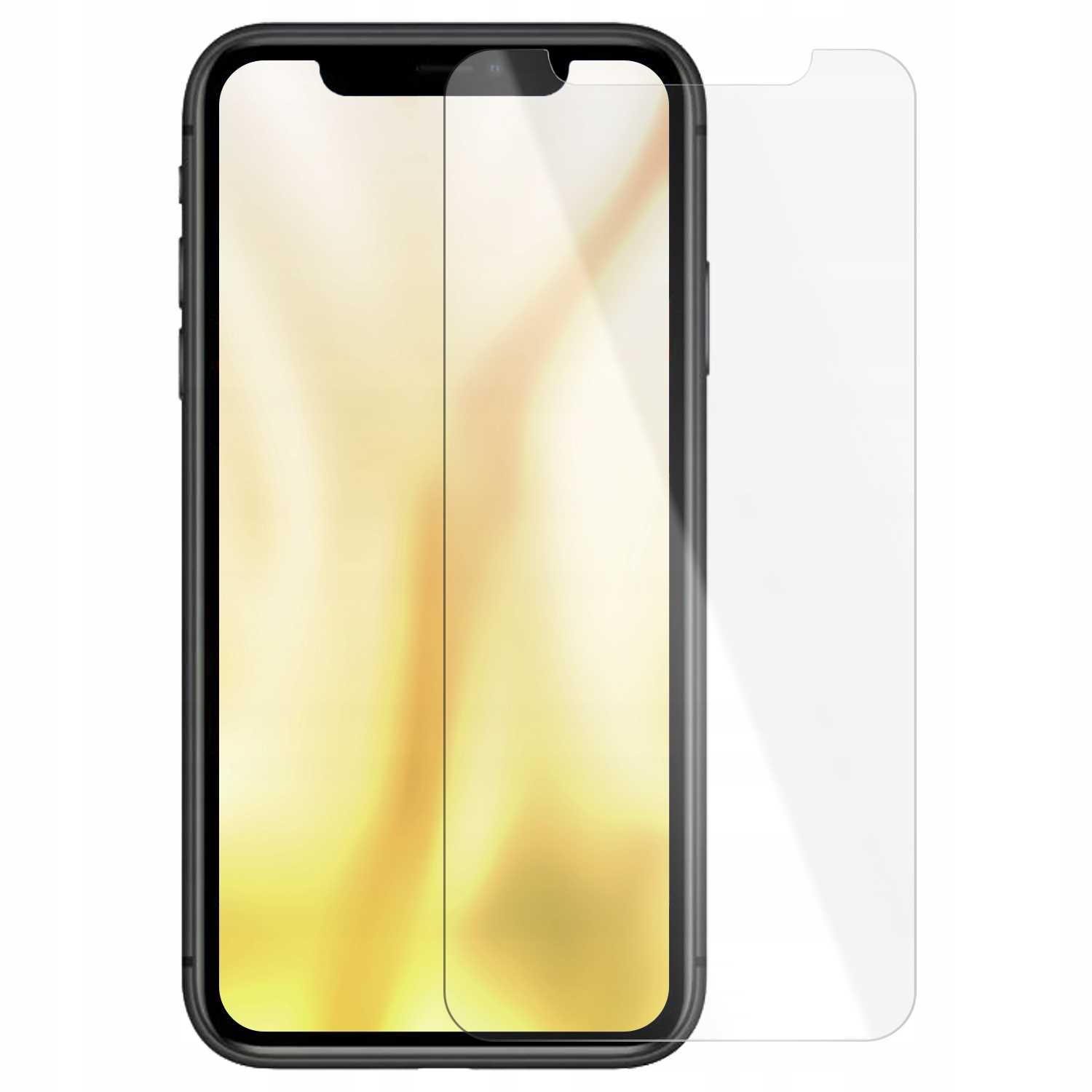 Czarny smartfon z naklejoną w połowie folią ochronną na ekran.