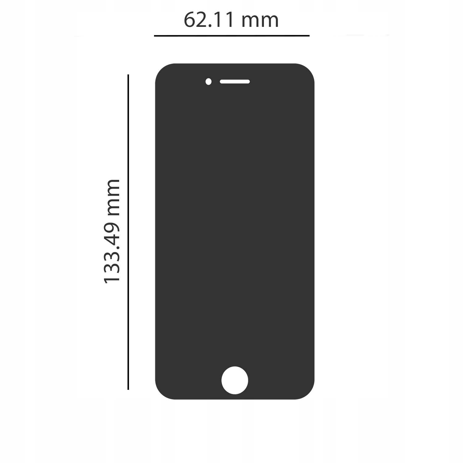 Widok z góry smartfona z wymiarami, wysokość 133,49 mm, szerokość 62,11 mm.