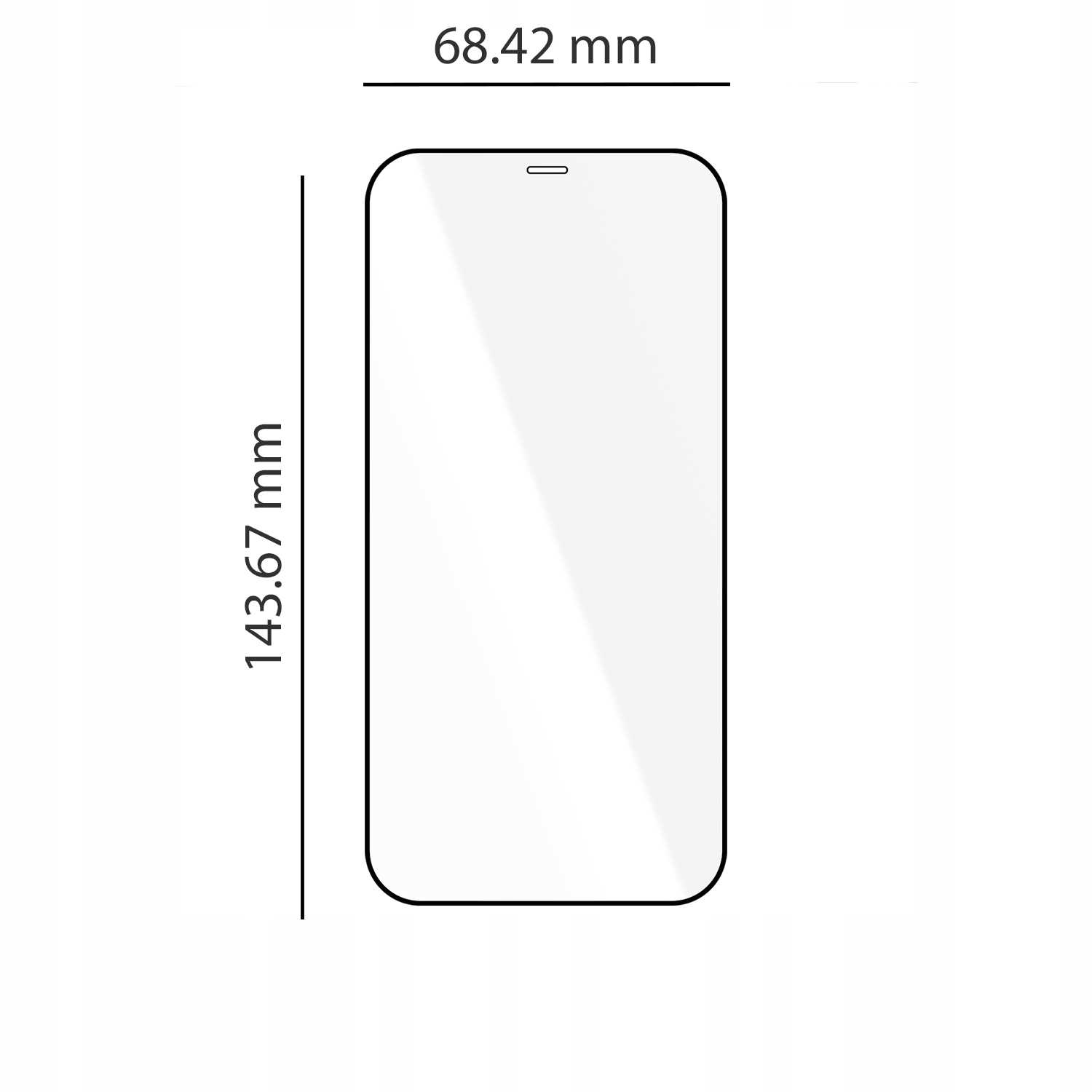 Obrazek folii ochronnej na ekran smartfona o wymiarach 143,67 mm i 68,42 mm.