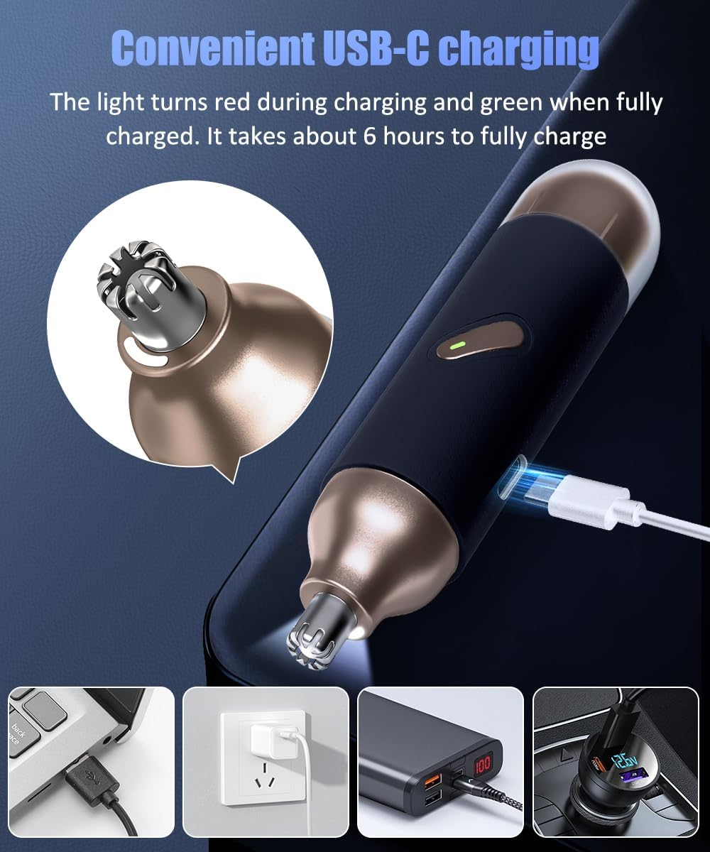 Ein schwarzer und goldener Nasentrimmer wird über USB-C aufgeladen.