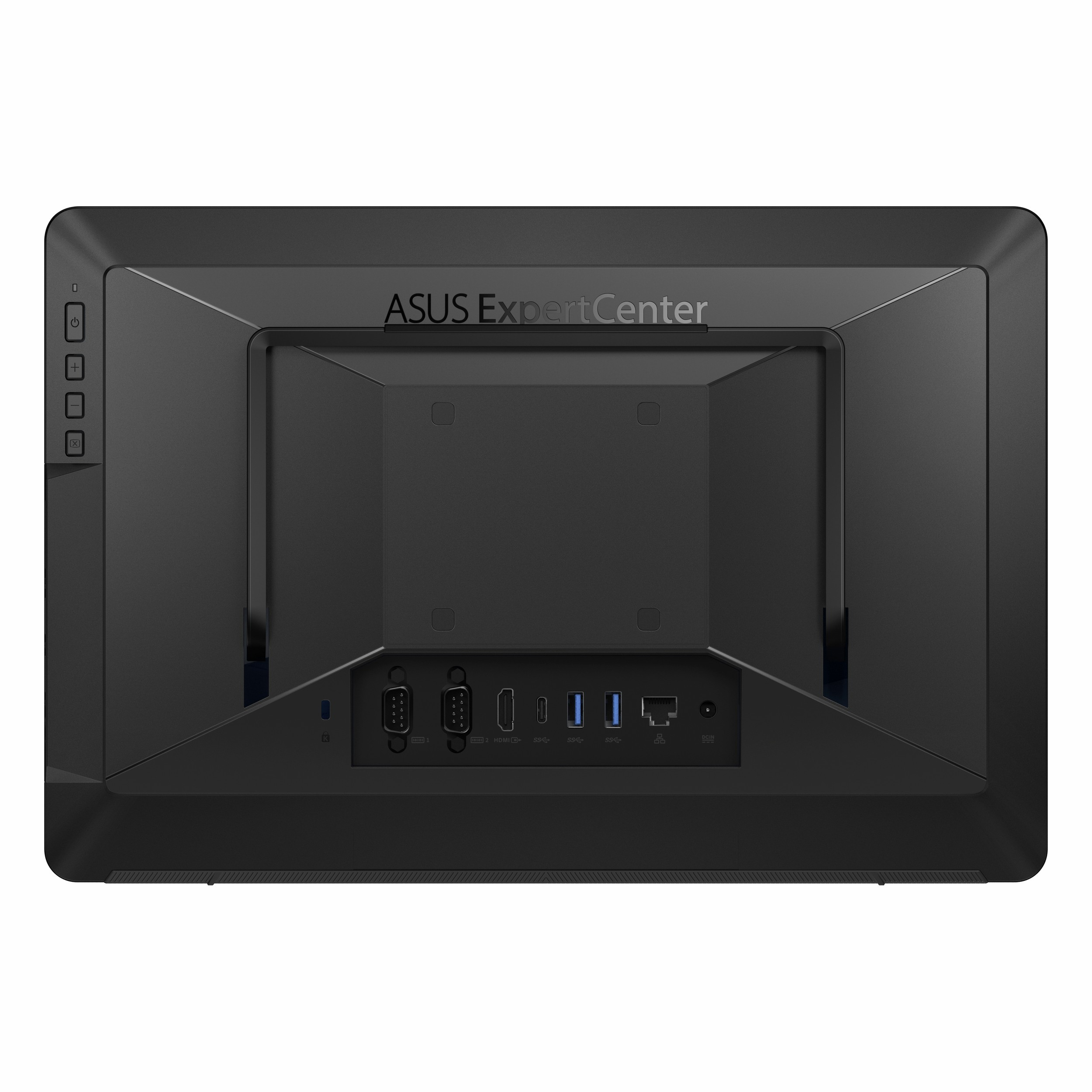 Bağlantı noktalarını gösteren siyah bir ASUS ExpertCenter Hepsi Bir Arada bilgisayarın arkası.