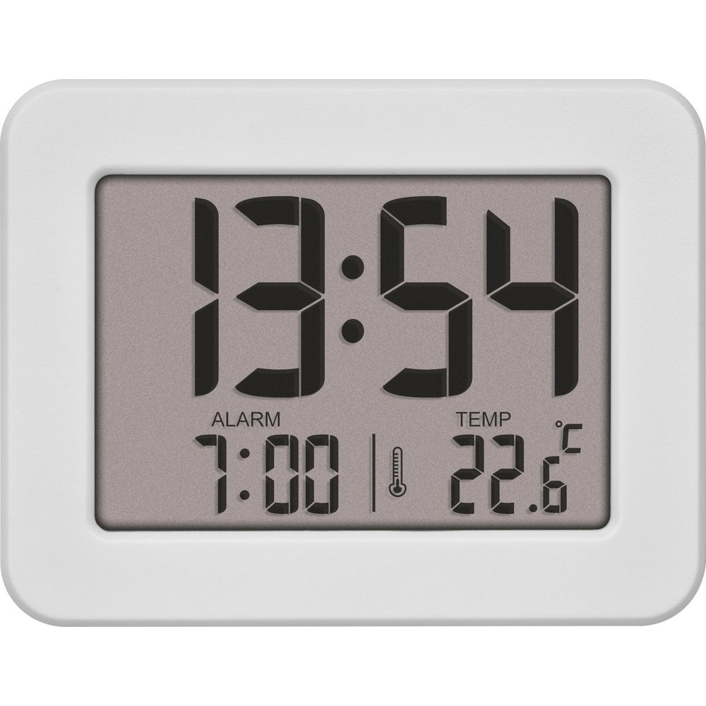 Orologio digitale mostra 13:54, sveglia 7:00 e temperatura 22,6 gradi C.