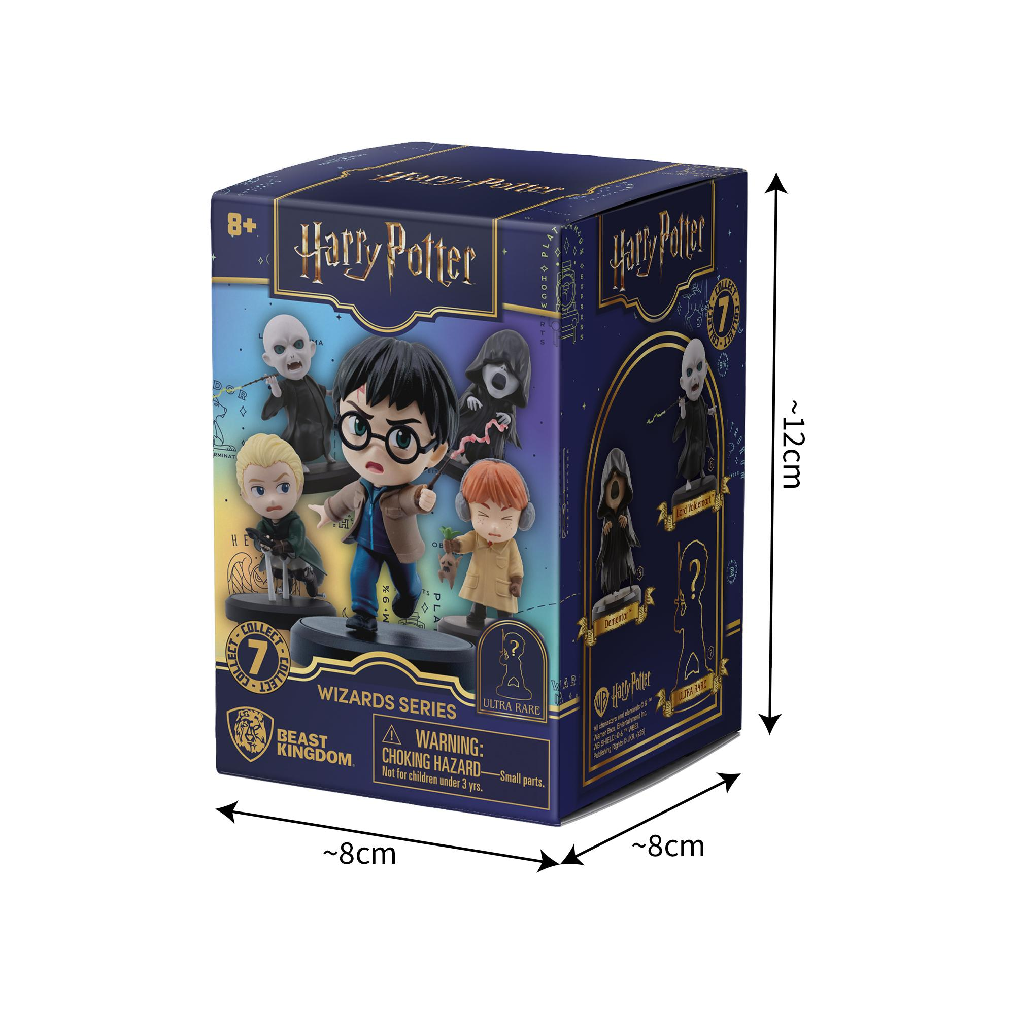 Caja de figuras coleccionables de Harry Potter con figuras de Harry, Voldemort y Dementor.