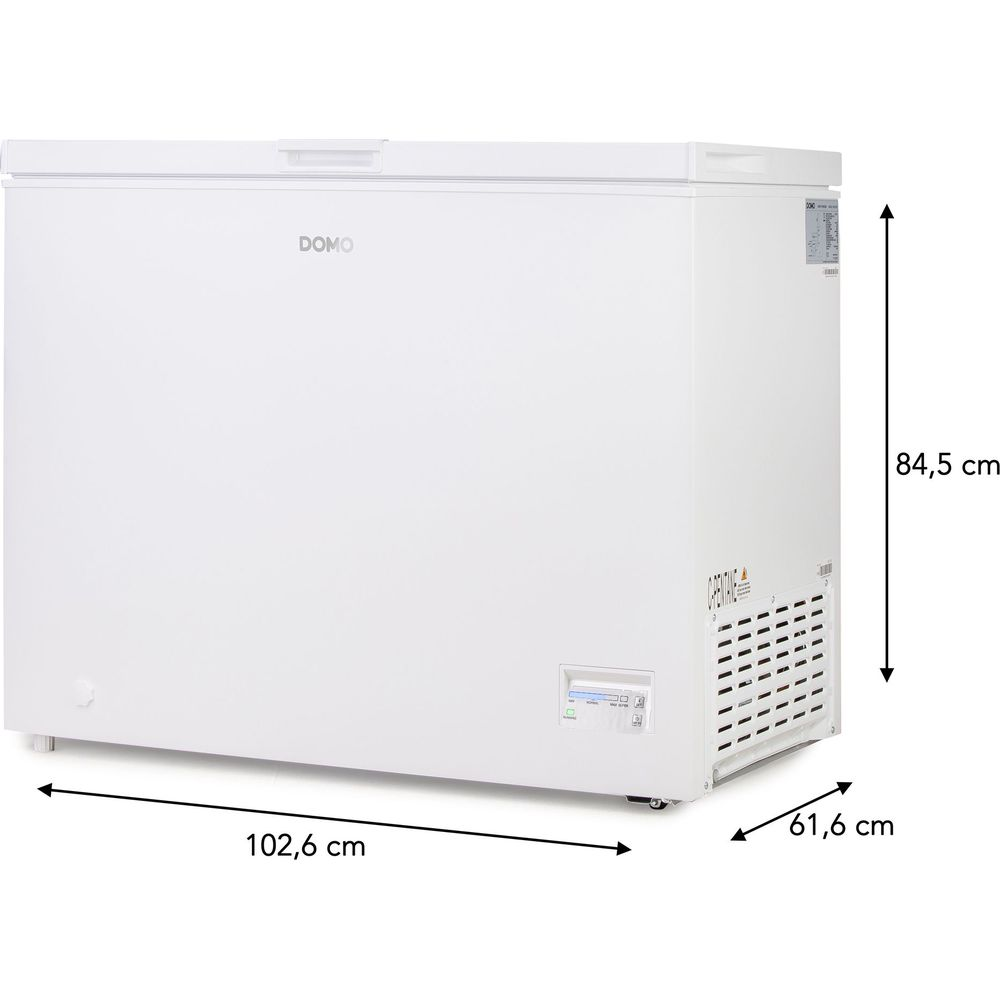 Un congelatore a pozzetto bianco Domo di 102,6x61,6x84,5 cm.