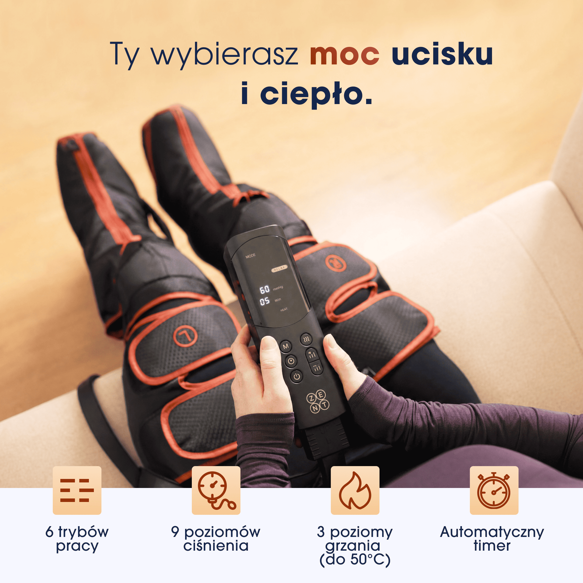 Osoba używająca masażera do nóg z pilotem