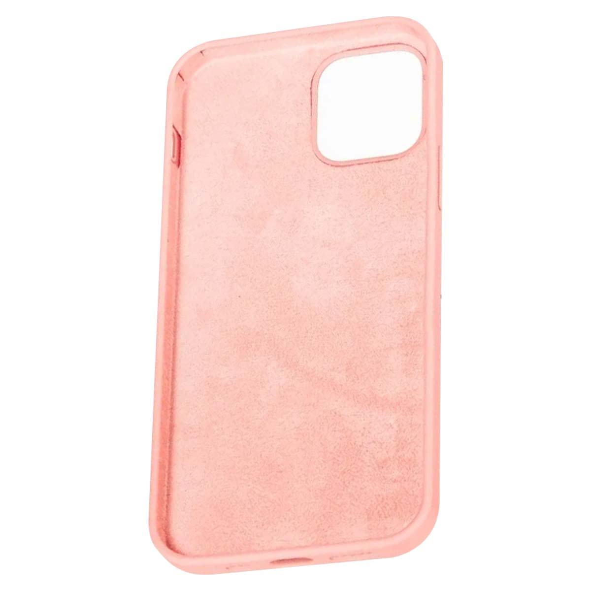 Una cover rosa per telefono con ritaglio per fotocamera su sfondo bianco.