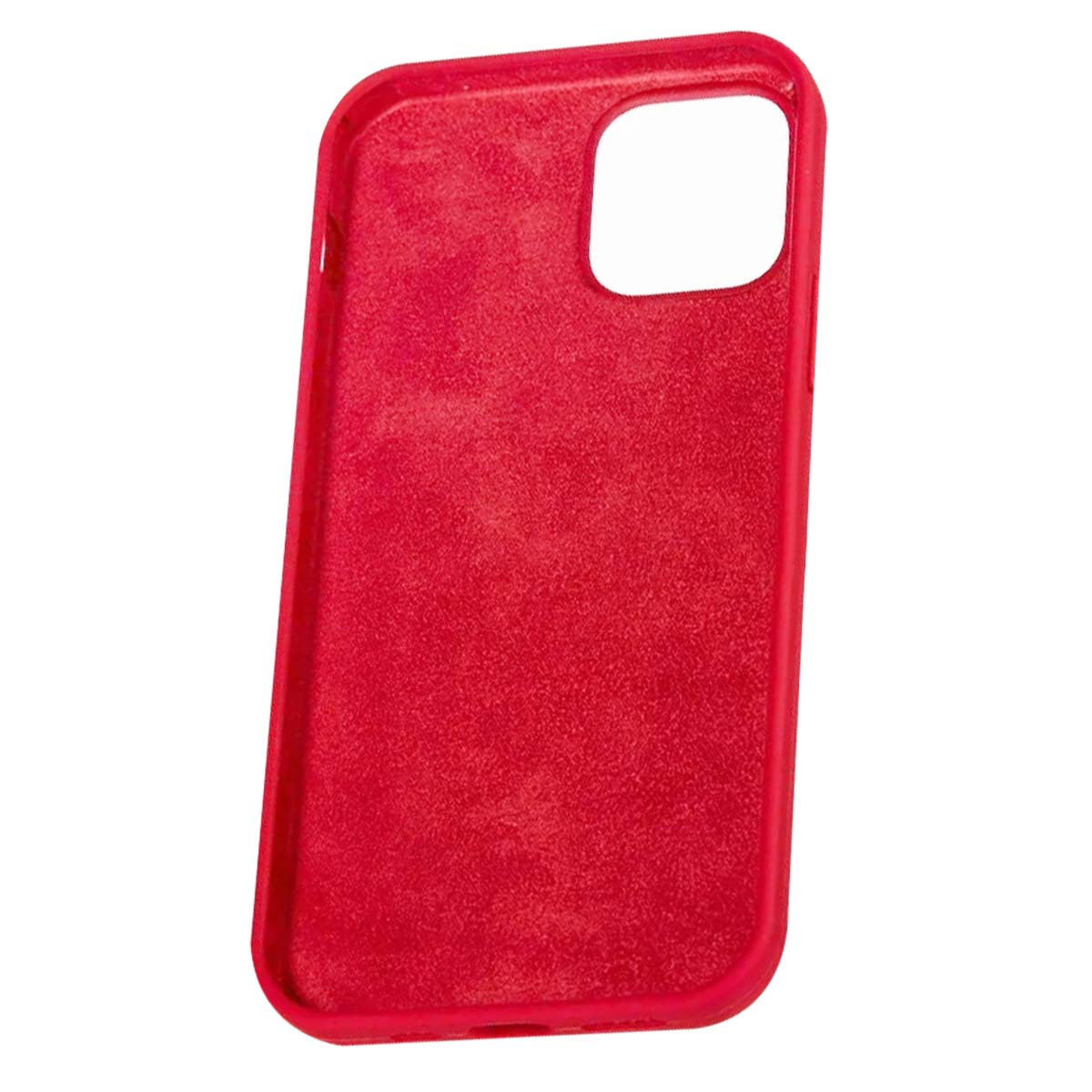 Custodia rossa per telefono con ritaglio rettangolare per fotocamera.