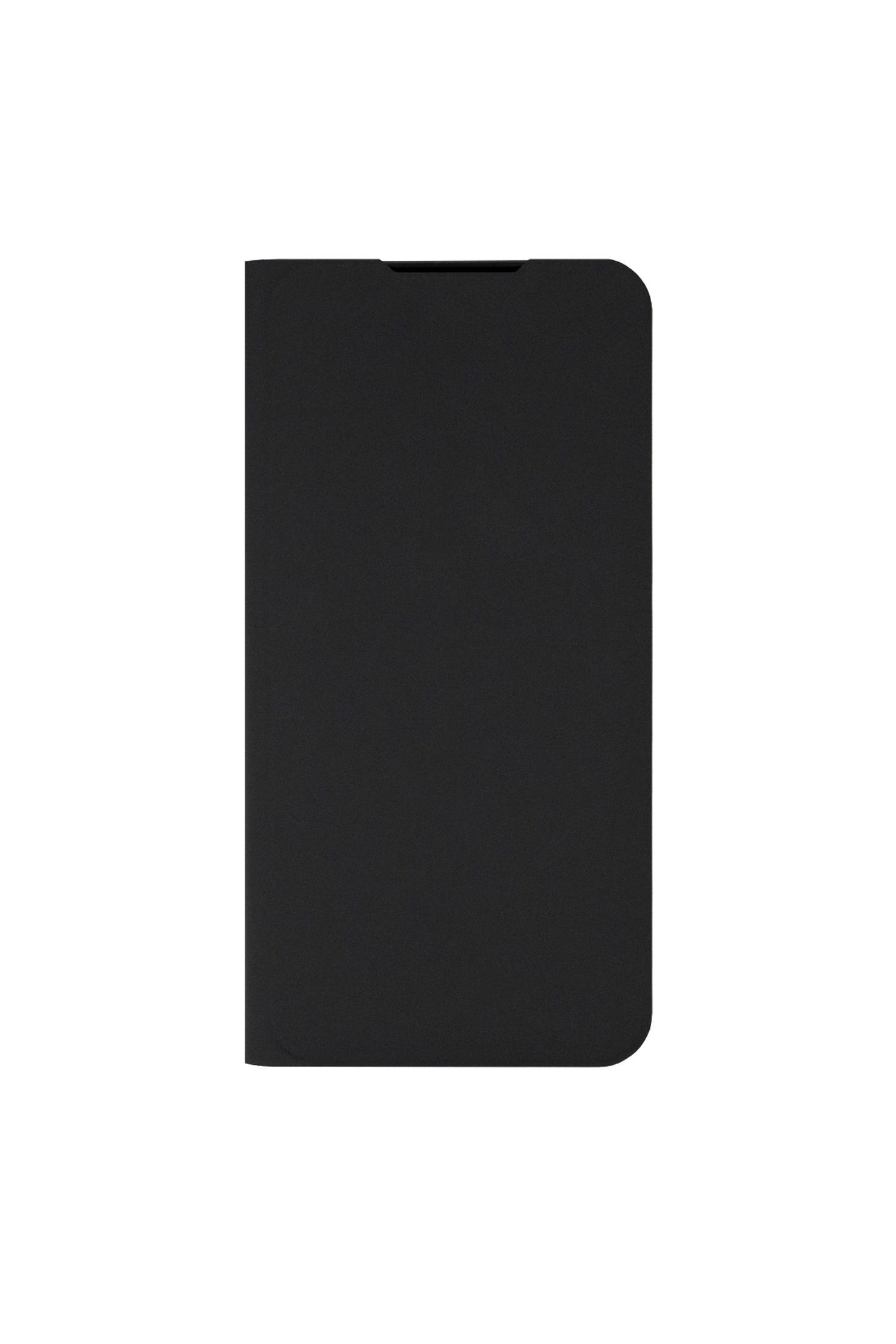 Cover nera per cellulare con angoli arrotondati, su sfondo bianco.