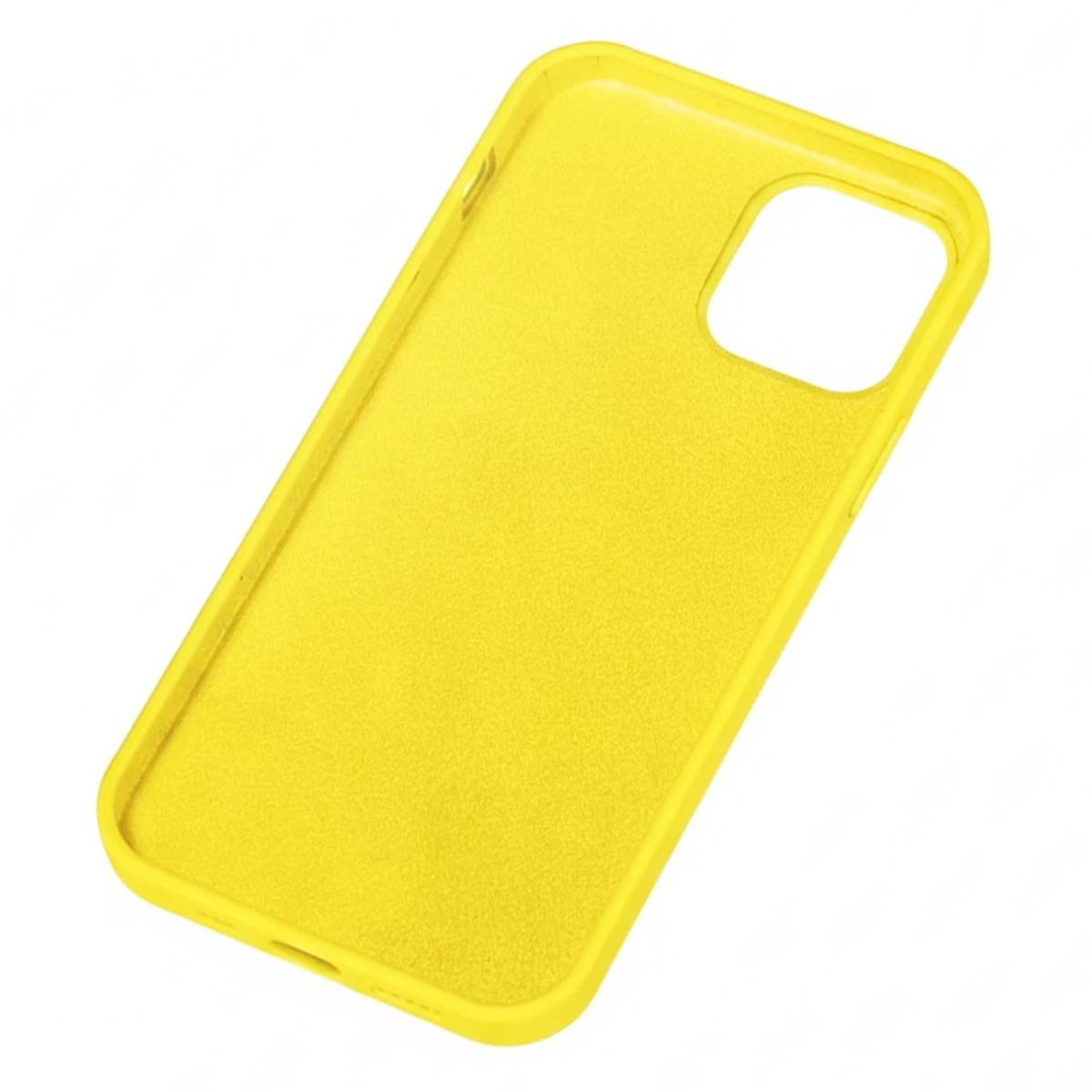 Custodia per telefono in silicone giallo con ritaglio per fotocamera.