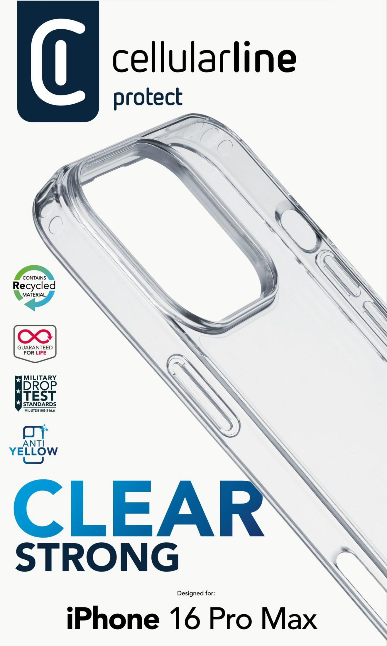 Custodia chiara e resistente per iPhone 16 Pro Max di Cellularline.