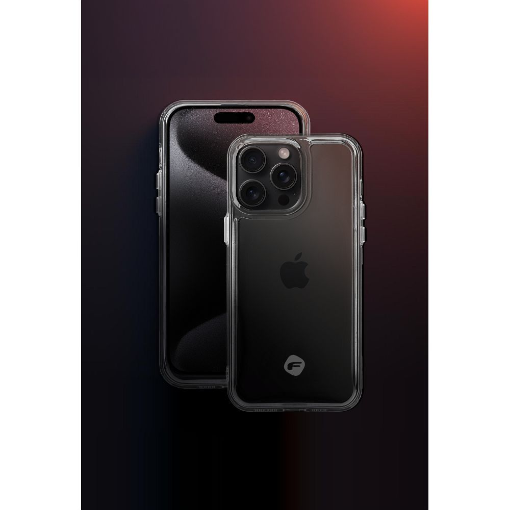 Due iPhone in custodie trasparenti. Uno dietro l'altro. Sfondo scuro.