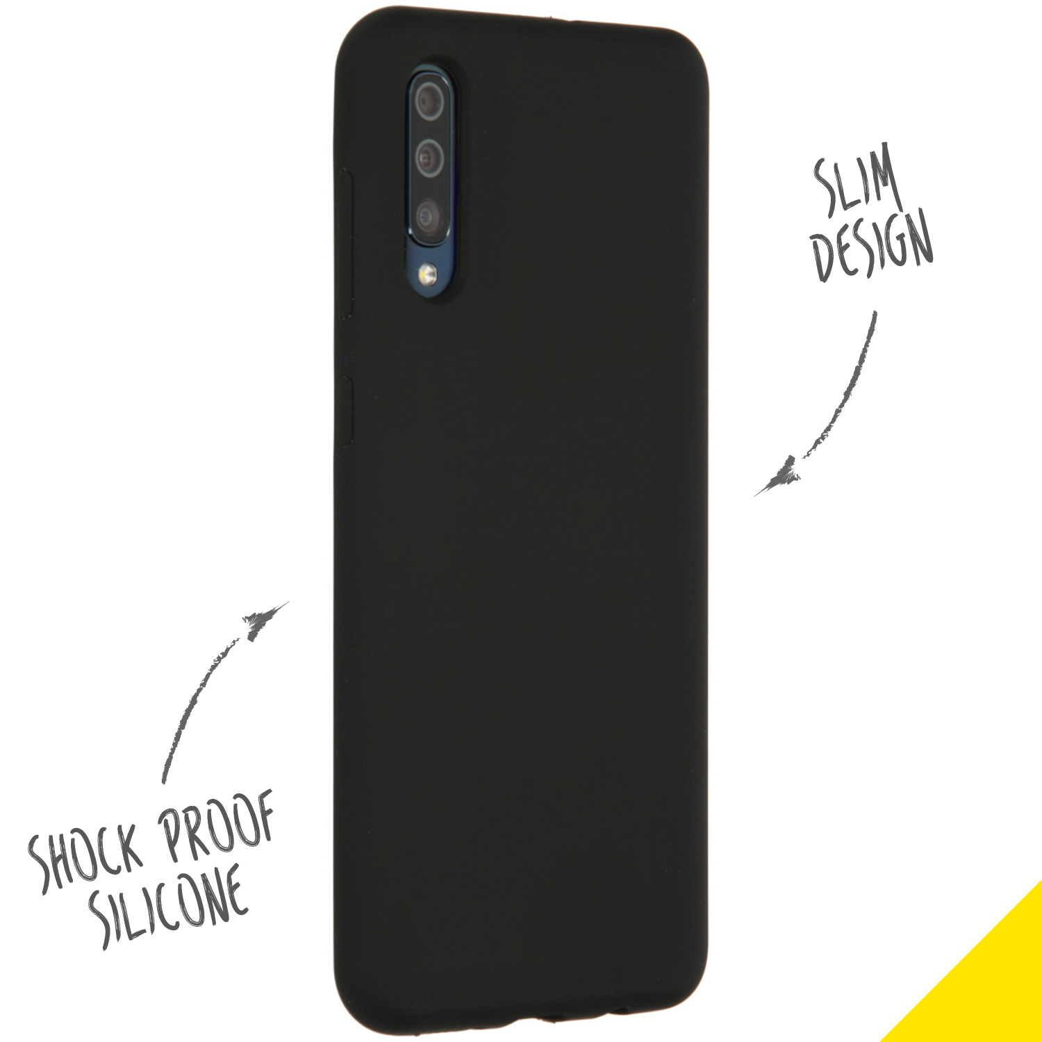 Custodia nera per telefono con design sottile e texture in silicone.