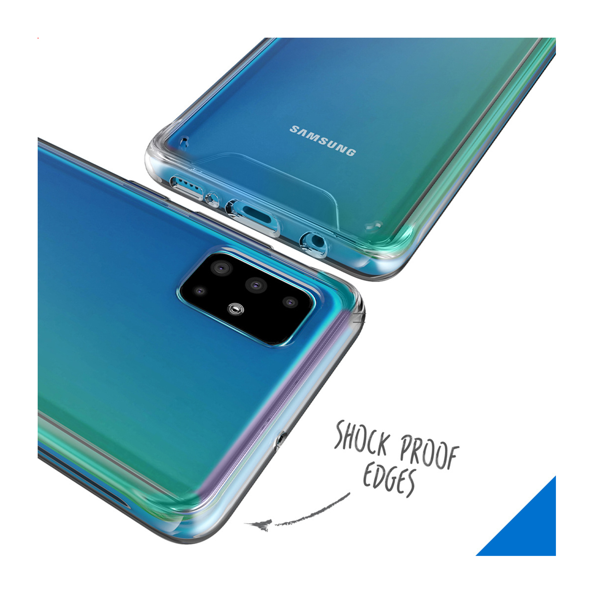 Clear phone case with Samsung logo and four camera lenses.