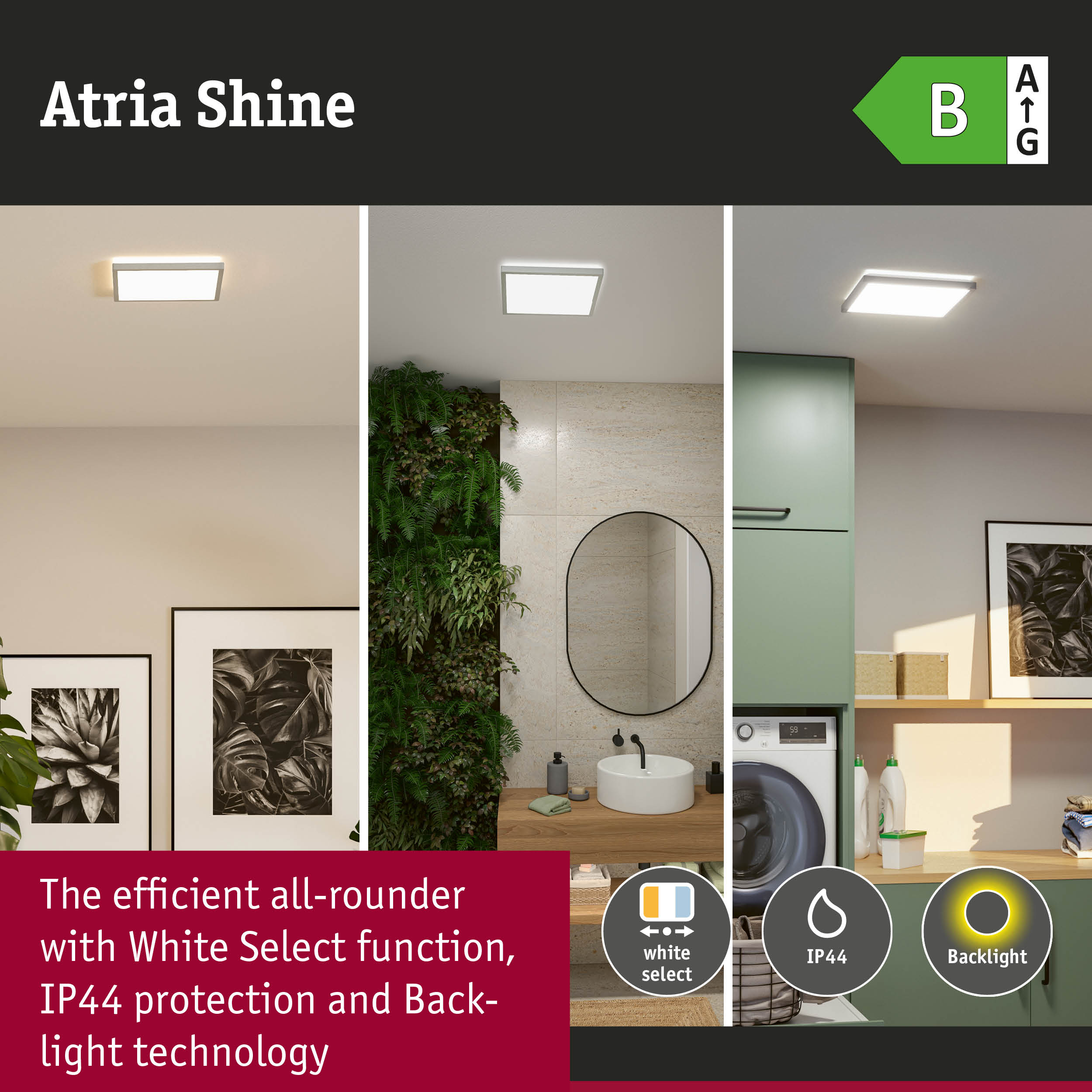 Atria Shine: Nowoczesna lampa z White Select, IP44 i Backlight.