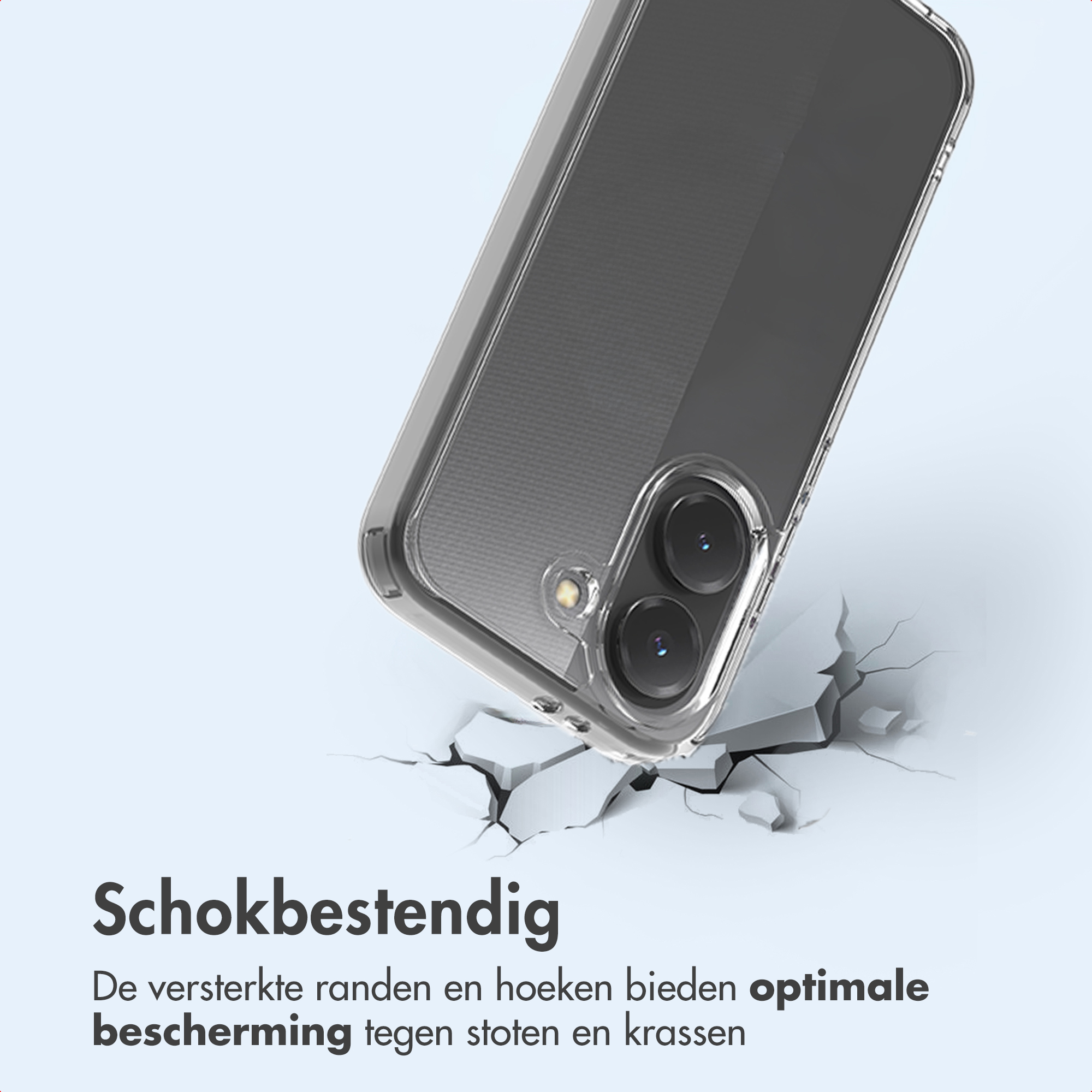 Una cover trasparente per telefono sfonda il cemento, mostrando resistenza.