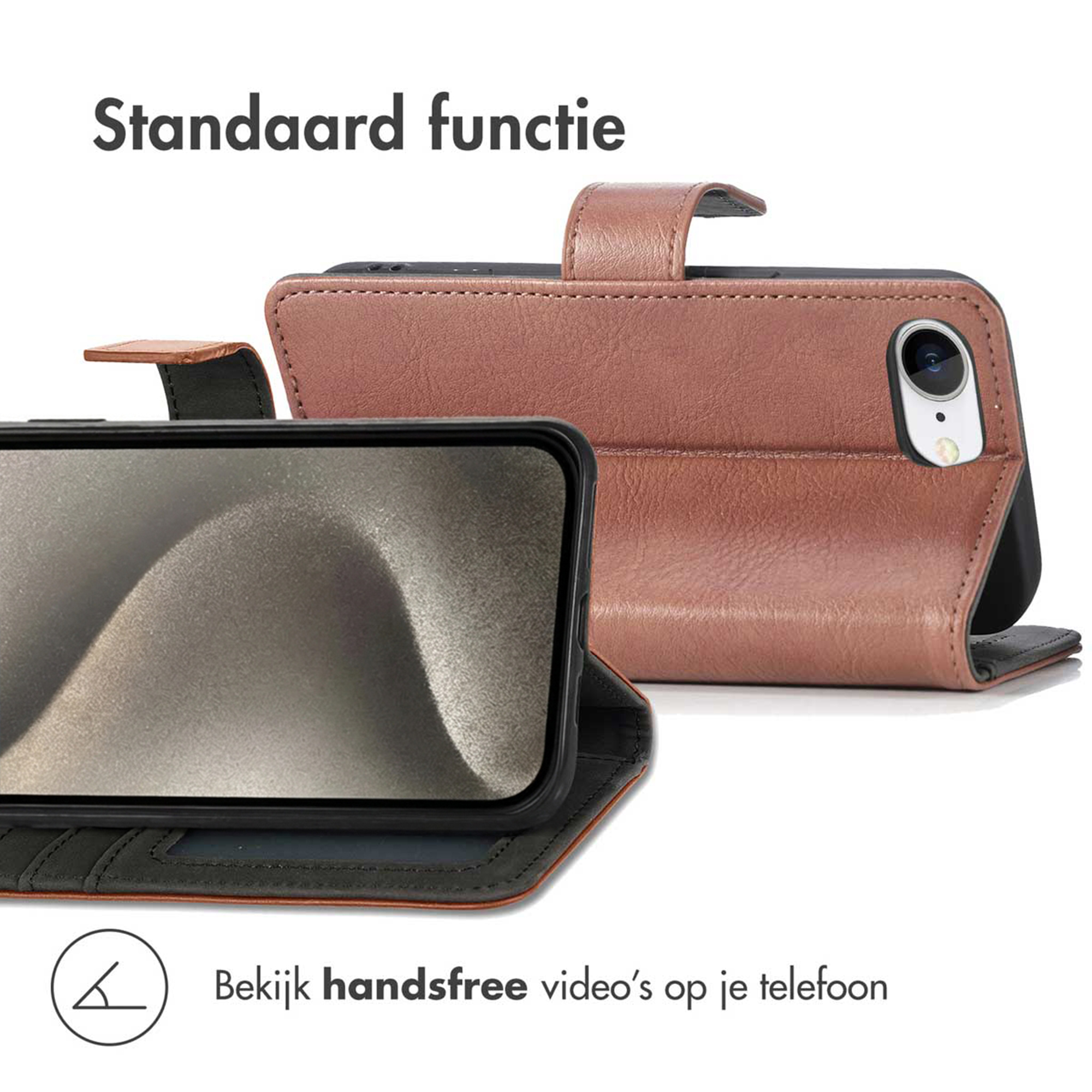 Ein rosafarbenes Handyhülle mit Ständerfunktion. Ein Handy ist eingelegt.