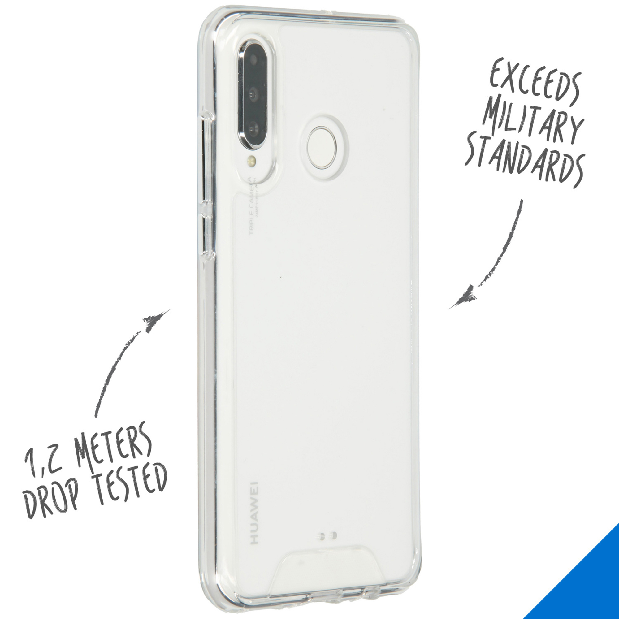 Clear Huawei phone case, 1.2 meters drop tested, exceeds military standards.