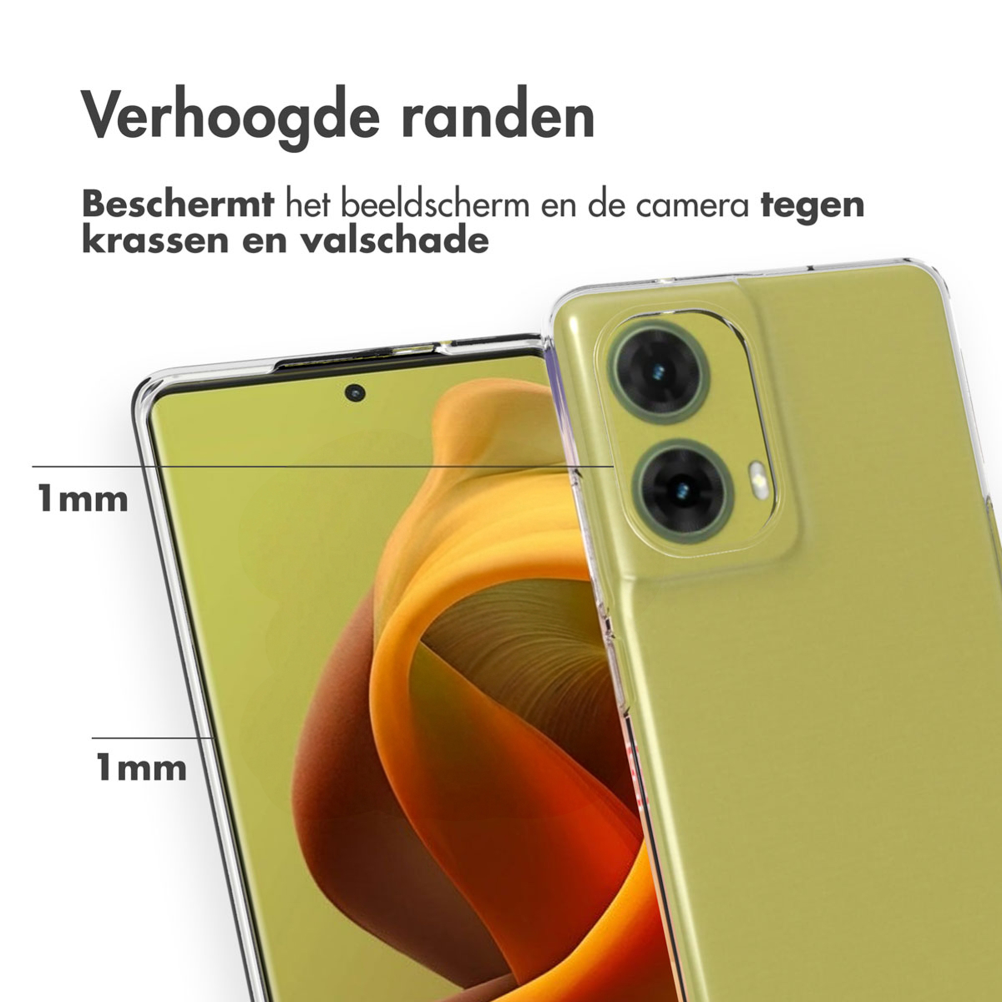 Een groene telefoonhoes met verhoogde randen, die bescherming biedt.