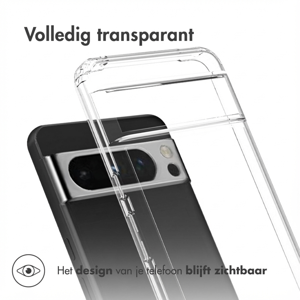 Una custodia trasparente per telefono su uno smartphone nero con array di fotocamere.
