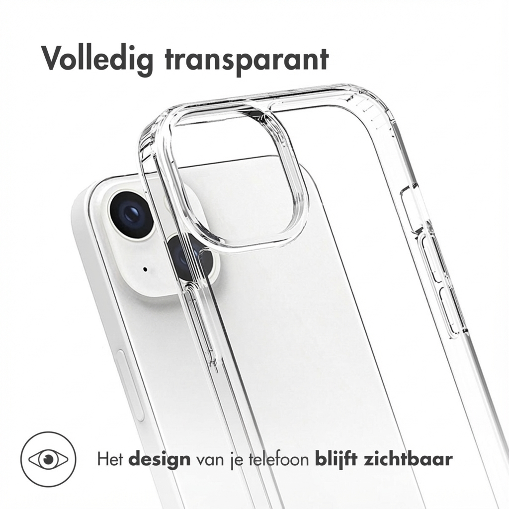 Una cover trasparente su uno smartphone bianco con due fotocamere.